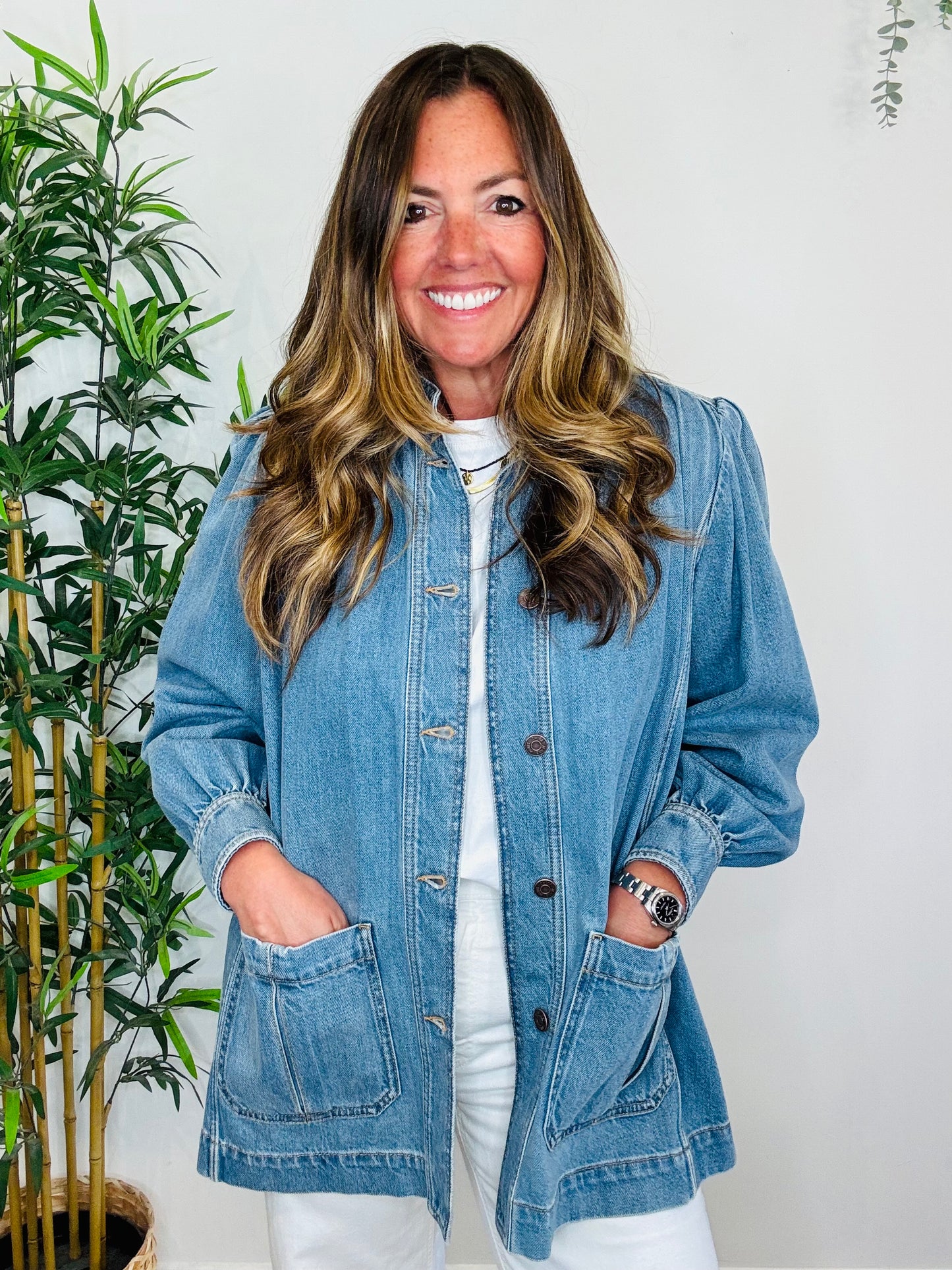 Gathered Denim Jacket - Size 34