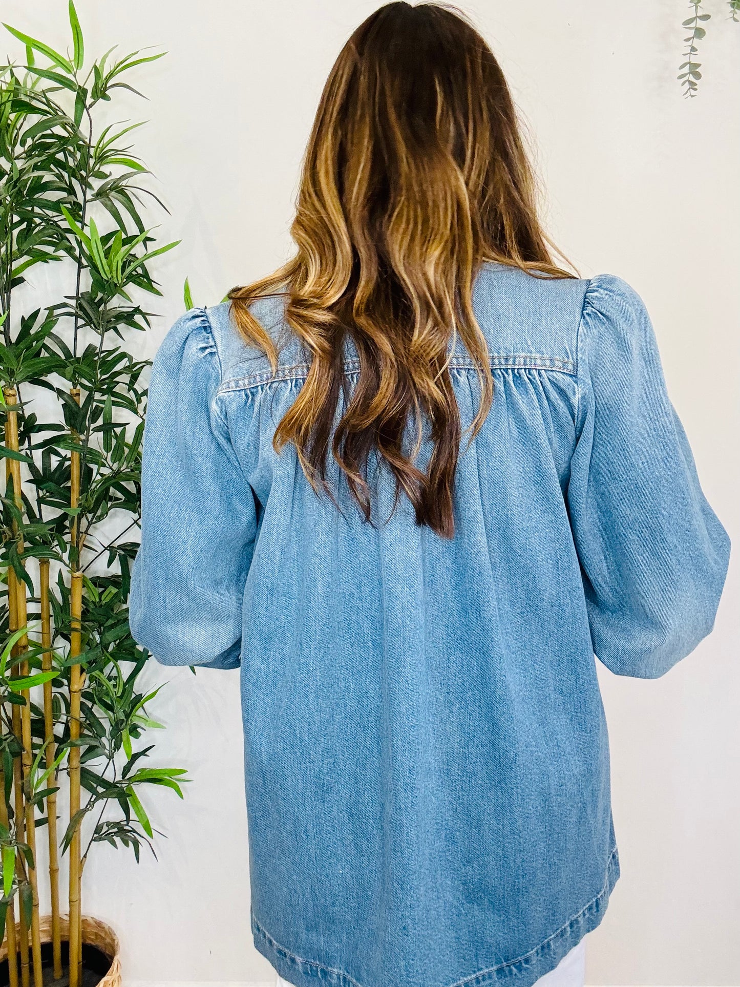 Gathered Denim Jacket - Size 34