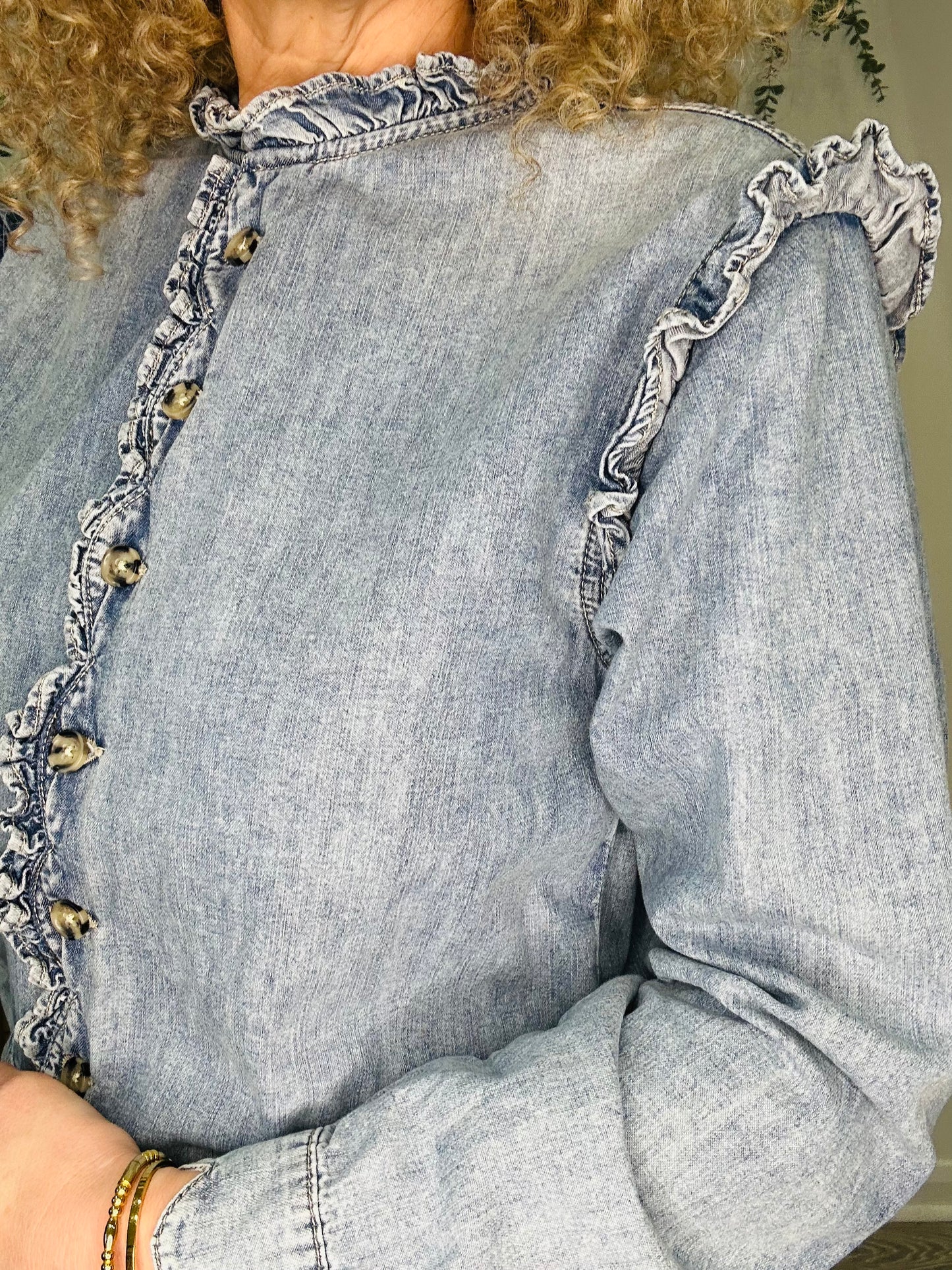 Frill Denim Jumpsuit - Size 12