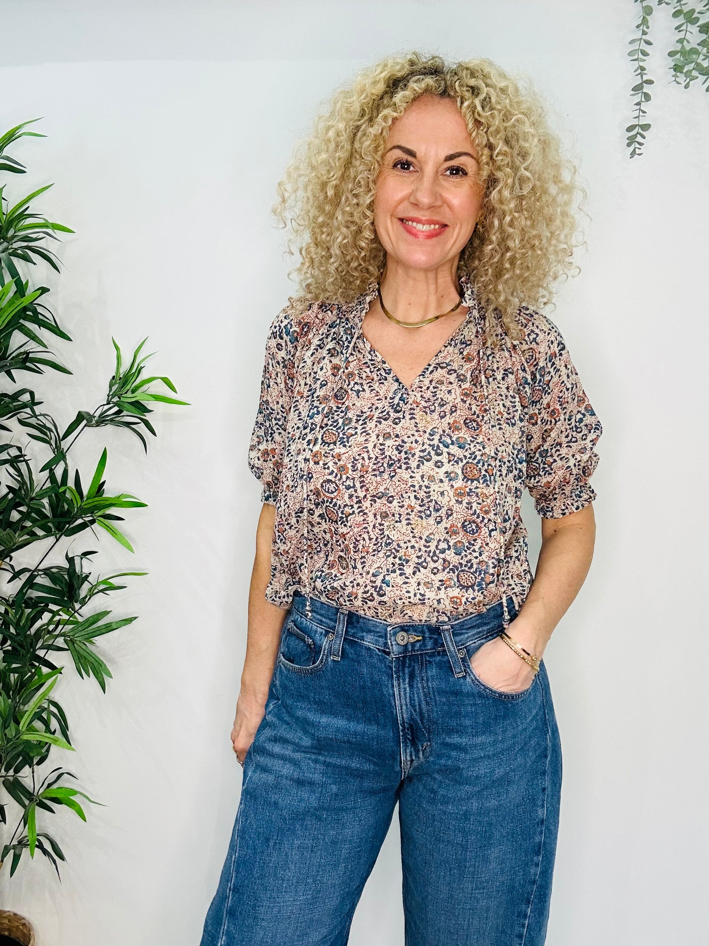 Patterned Cotton Blouse - Size S