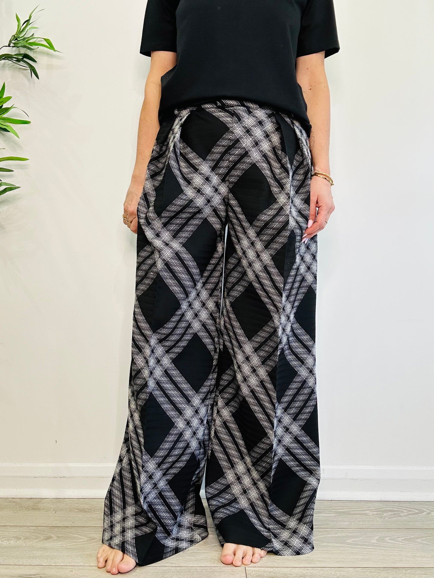 Check Wide Leg Trousers - Size 12