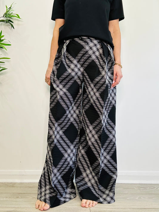 Check Wide Leg Trousers - Size 12