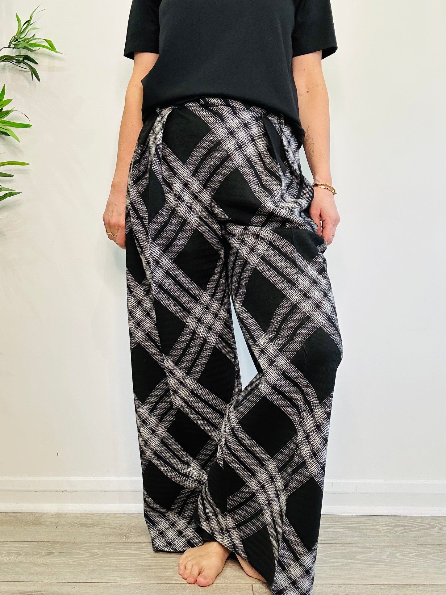 Check Wide Leg Trousers - Size 12