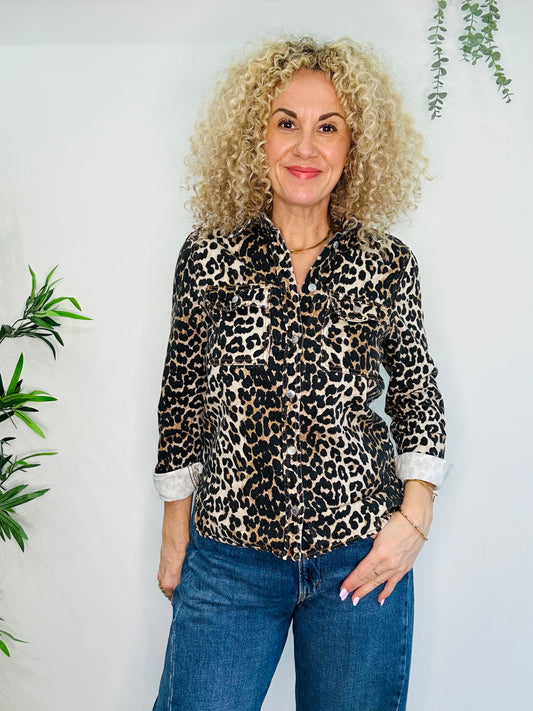 Leopard Print Denim Shirt - Size 36