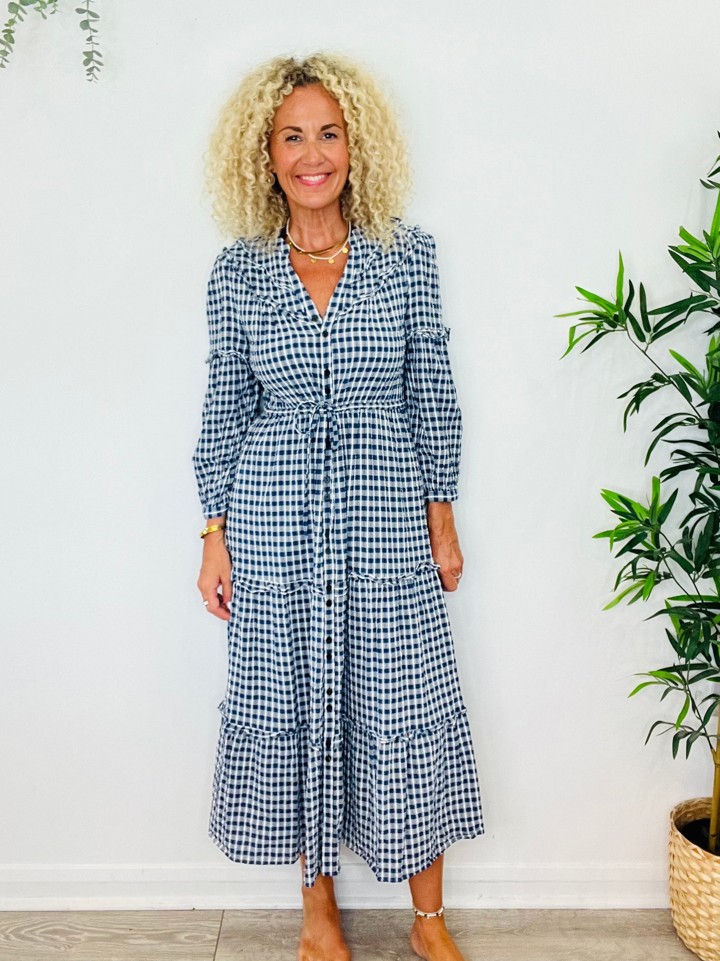 Tiered Check Dress - Size 10