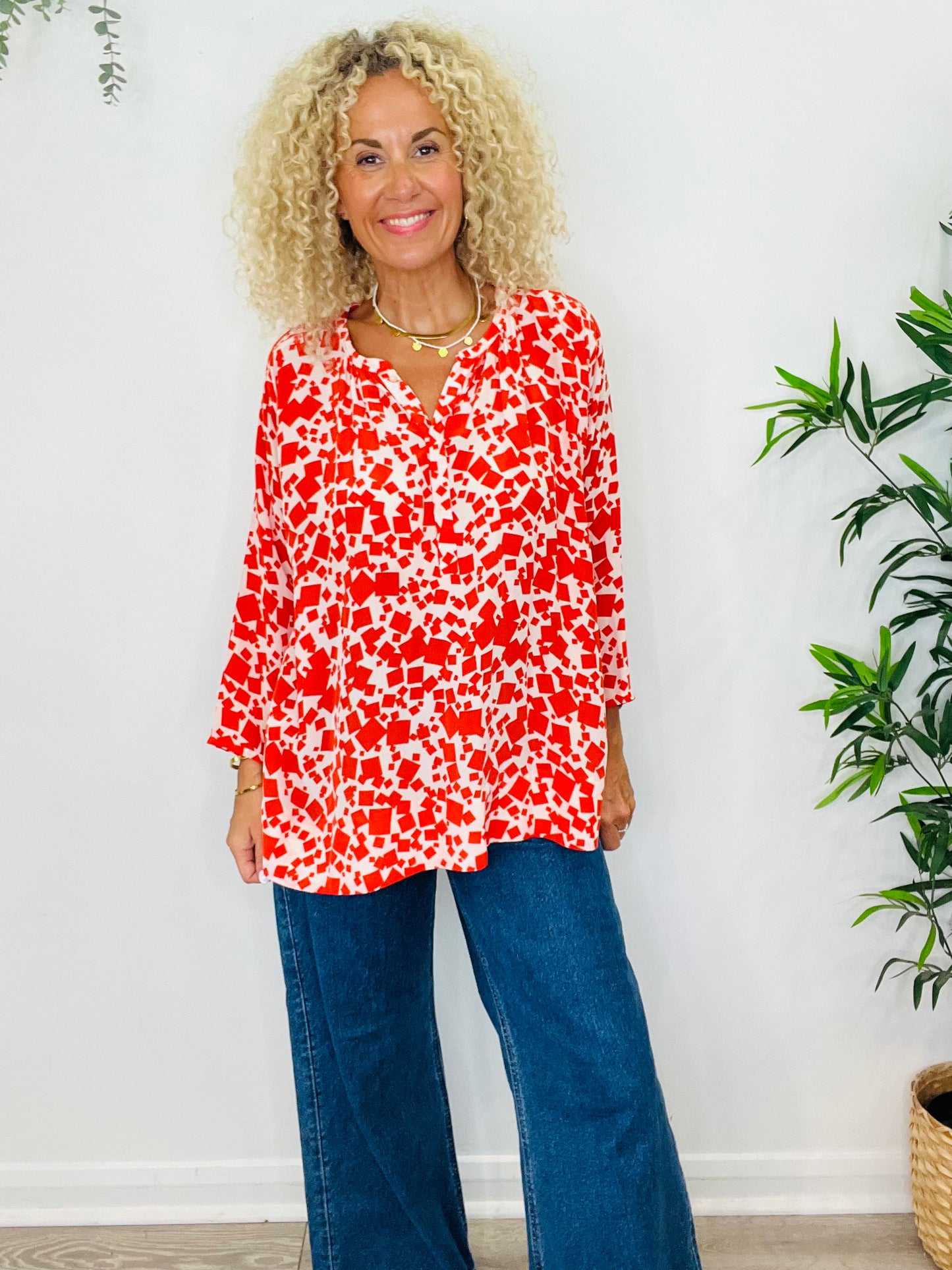 Silk Patterned Blouse - Size 42