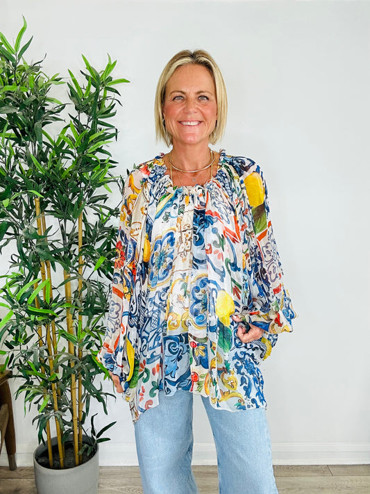 Patterned Silk Blouse - Size 42IT