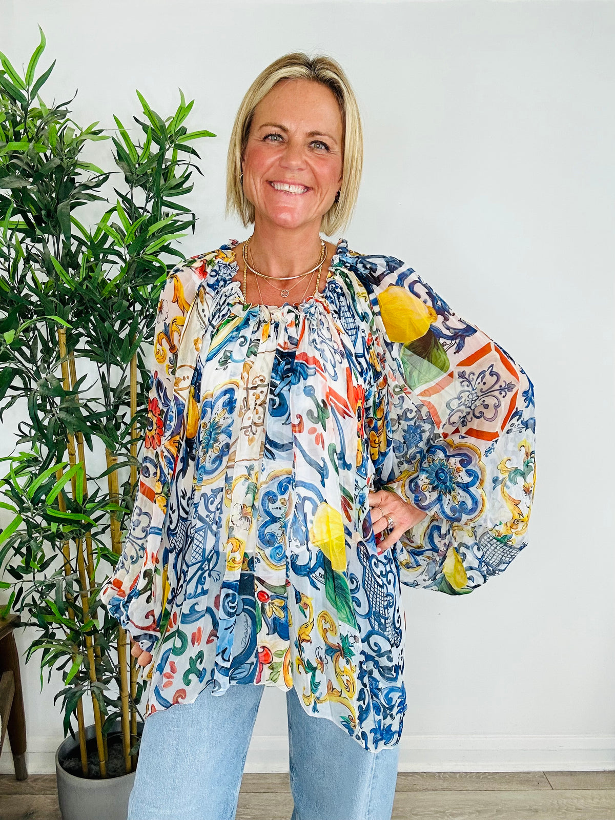 Patterned Silk Blouse - Size 42IT