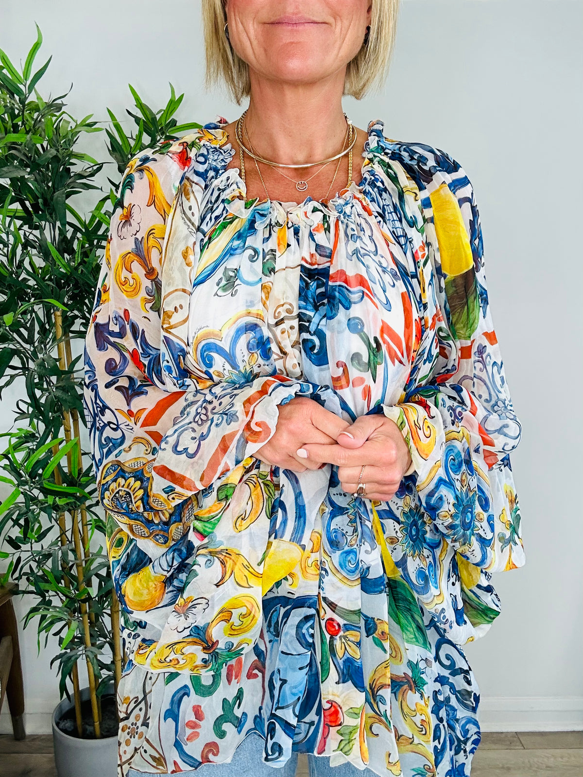 Patterned Silk Blouse - Size 42IT