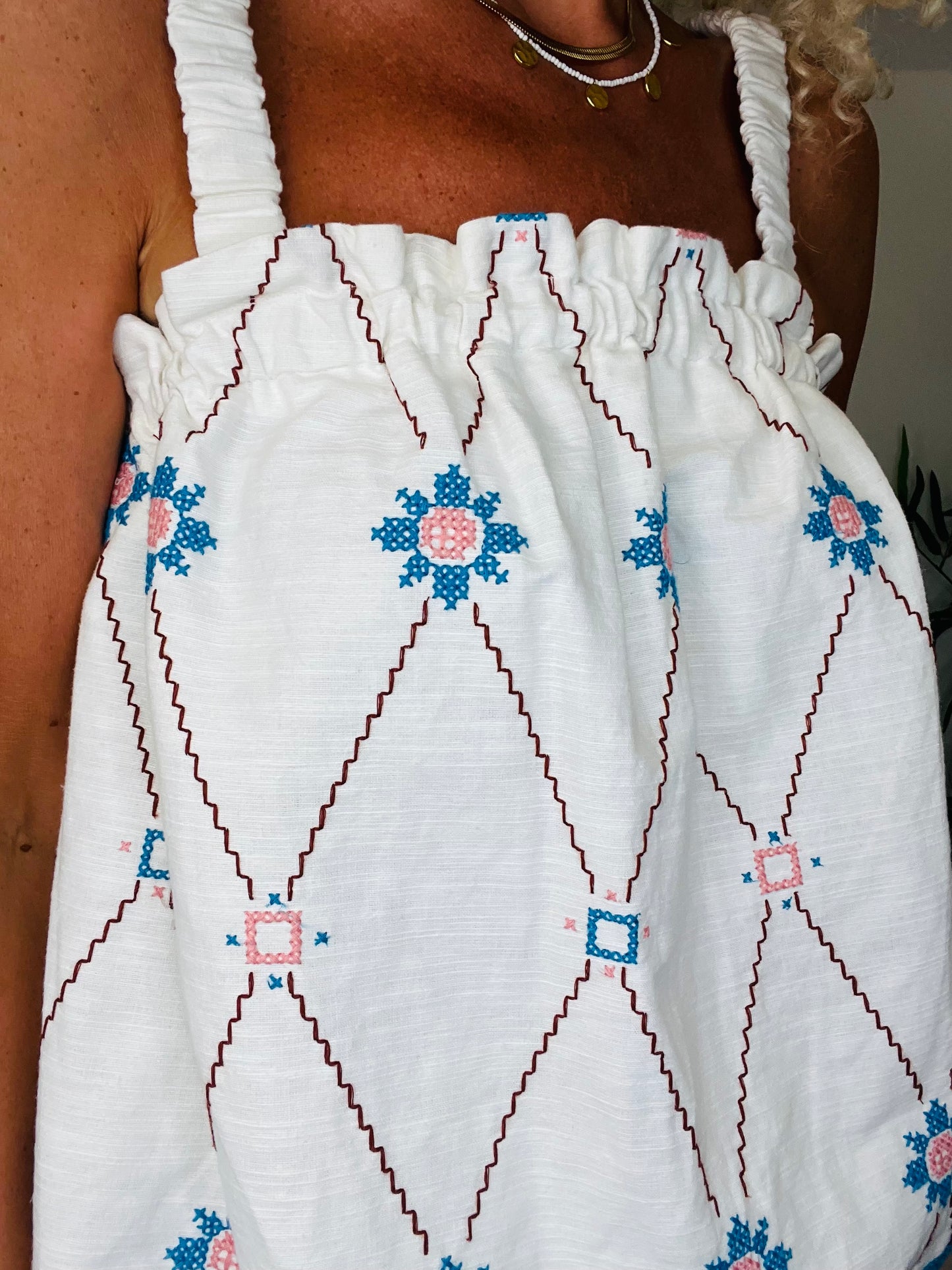 Embroidered Linen Top - Size M