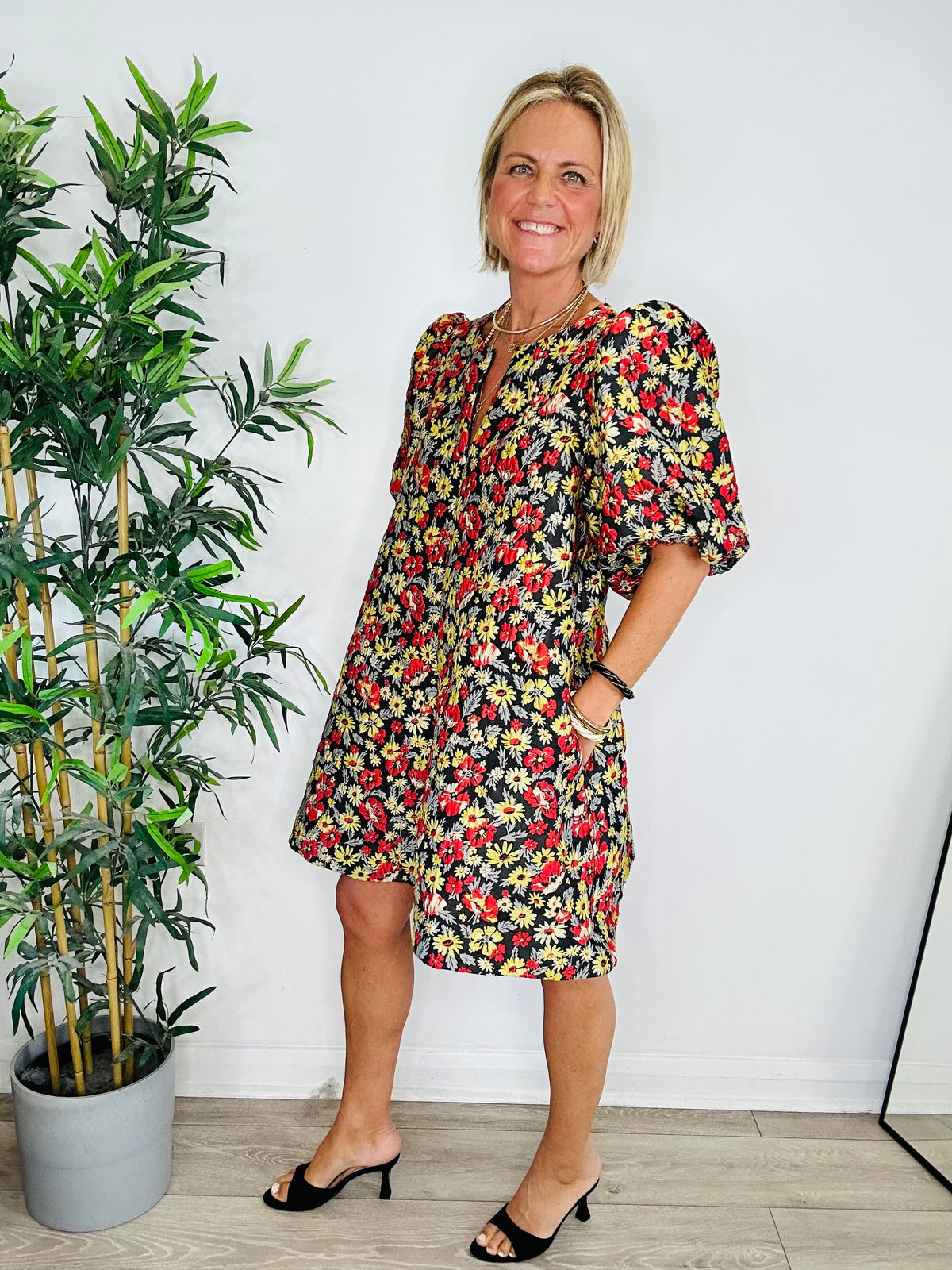 Floral Jacquard Short Dress - Size 44
