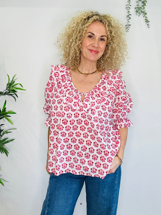 Floral Cotton Blouse - Size XL