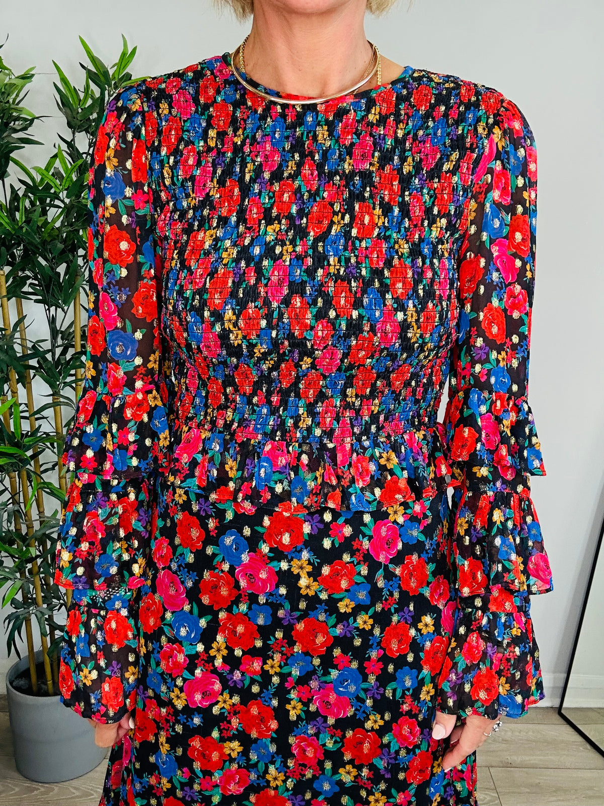 Floral Shirred Maxi Dress - Size XS
