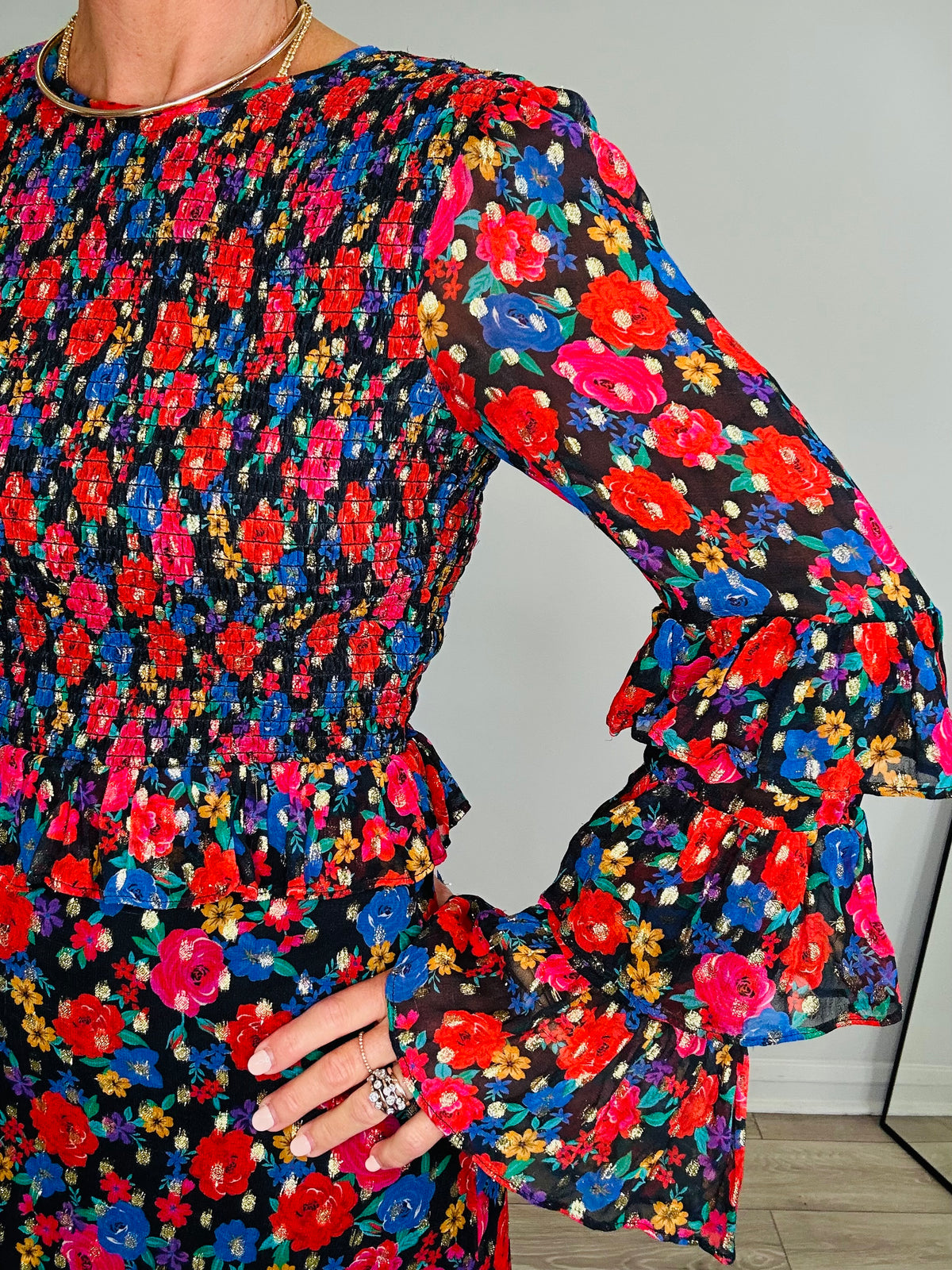 Floral Shirred Maxi Dress - Size XS
