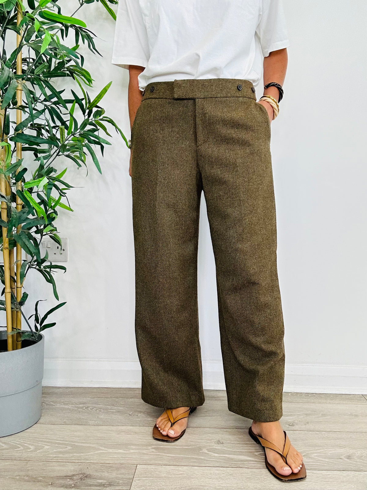 Herringbone Wool Trousers - Size 14