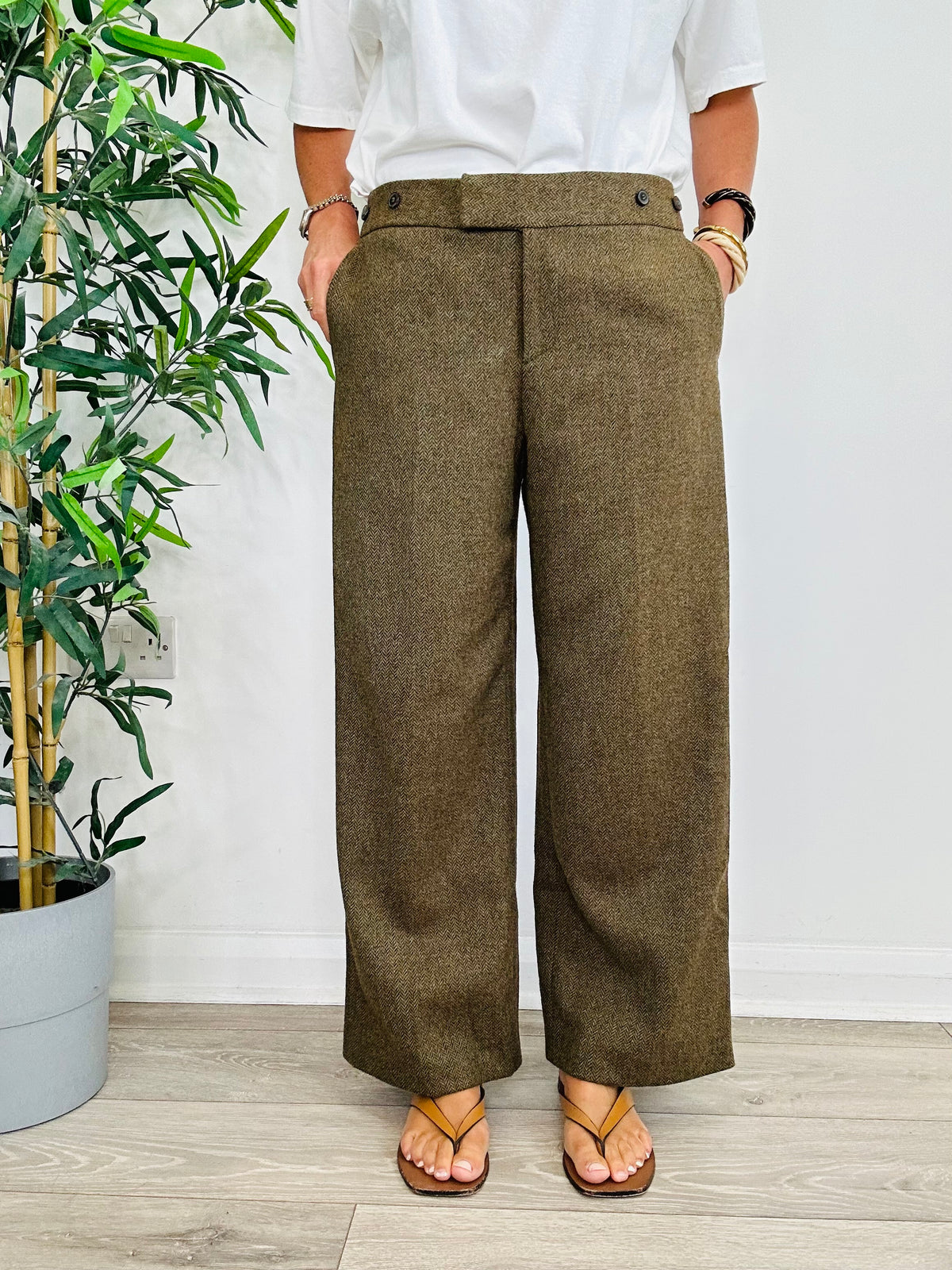 Herringbone Wool Trousers - Size 14
