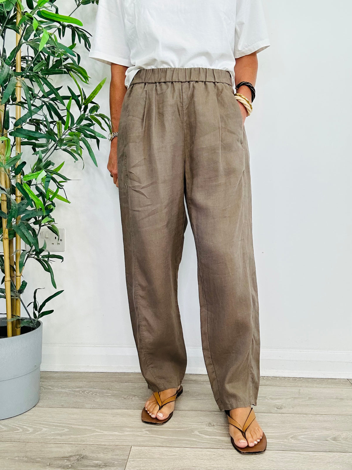 Linen Barrel Leg Trousers - Size S
