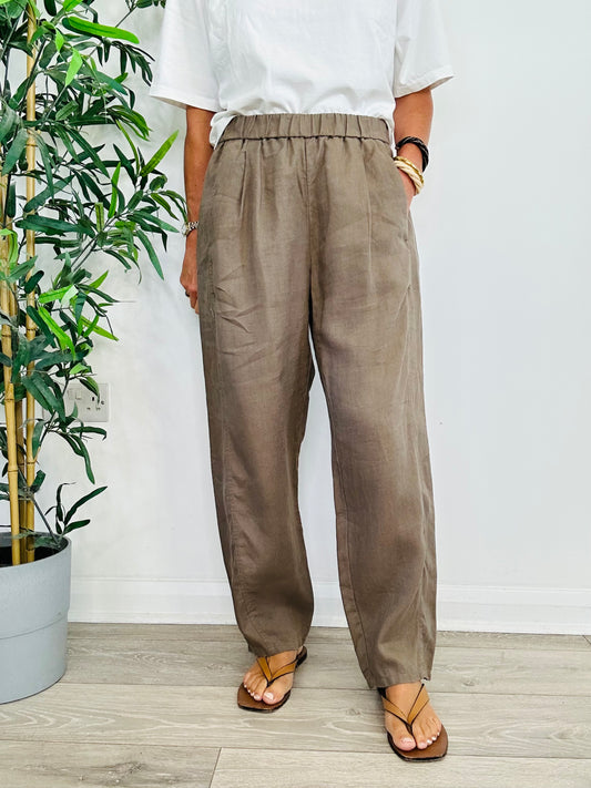 Linen Barrel Leg Trousers - Size S