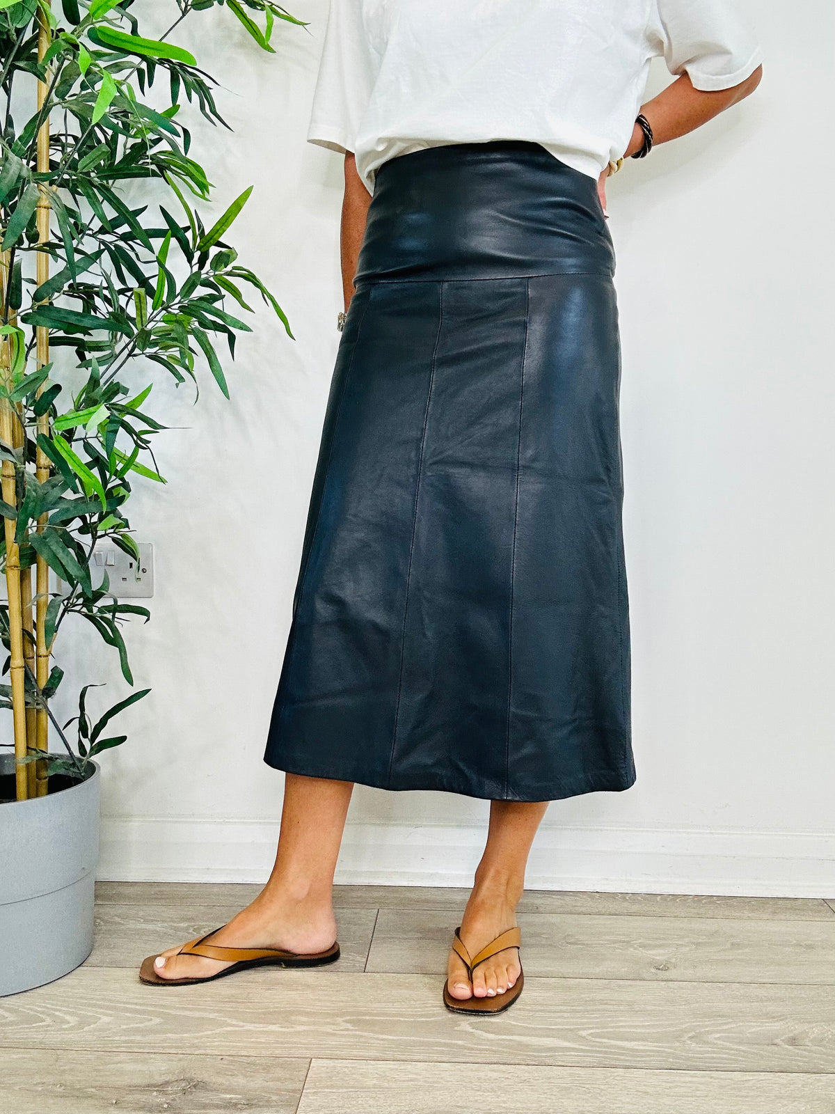 Leather Midi Skirt - Size 8