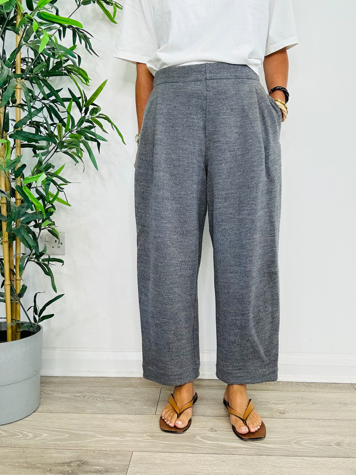 Wool Barrel Leg Trousers - Size S