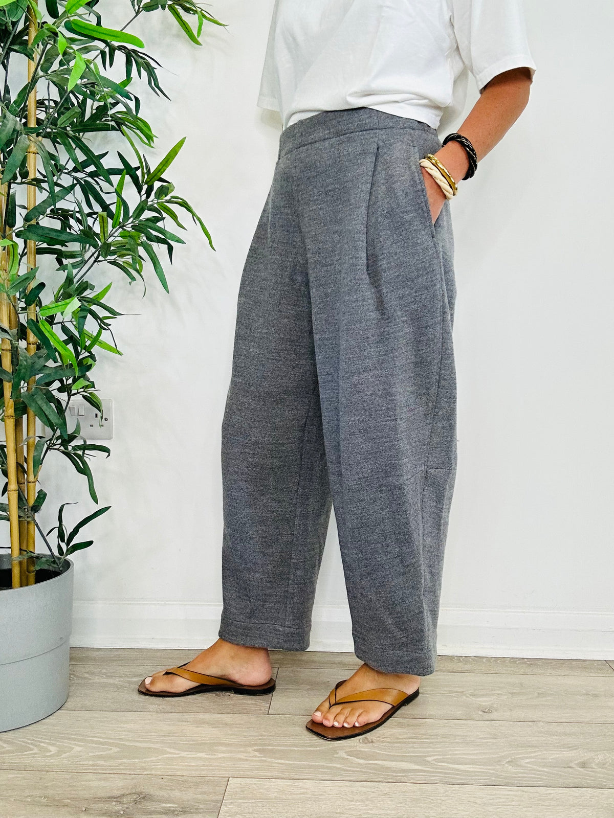 Wool Barrel Leg Trousers - Size S