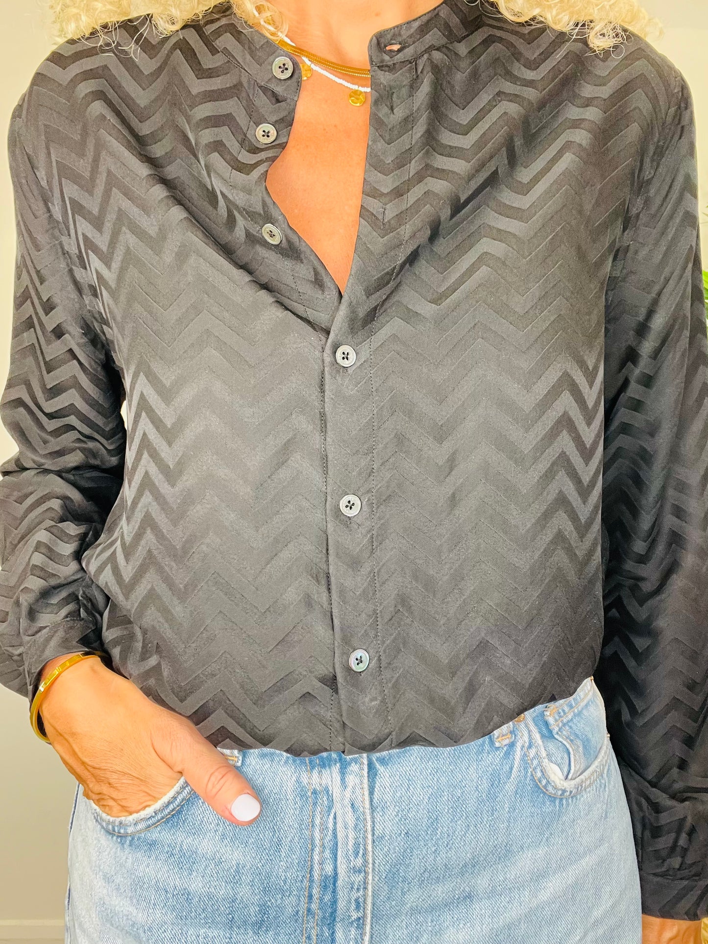 Chevron Silk Shirt - Size M