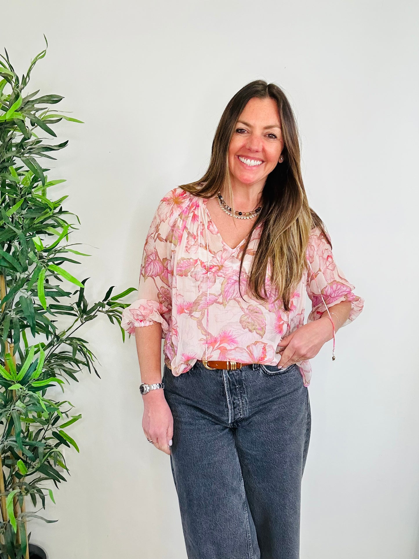 Floral Silk Blouse - Size 0