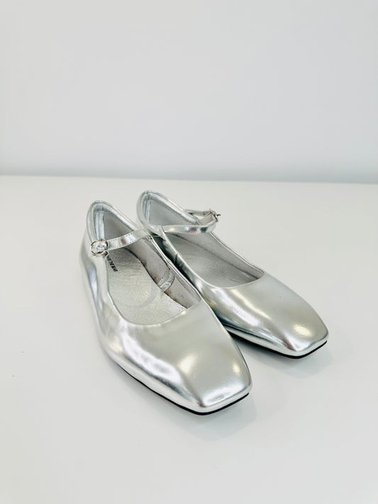 Metallic Leather Mary Janes - Size 39