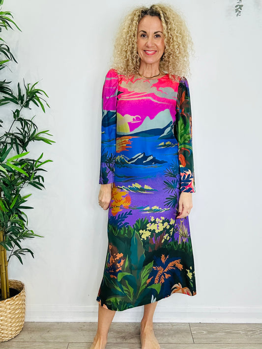 Patterned Silk Dress - Size 34