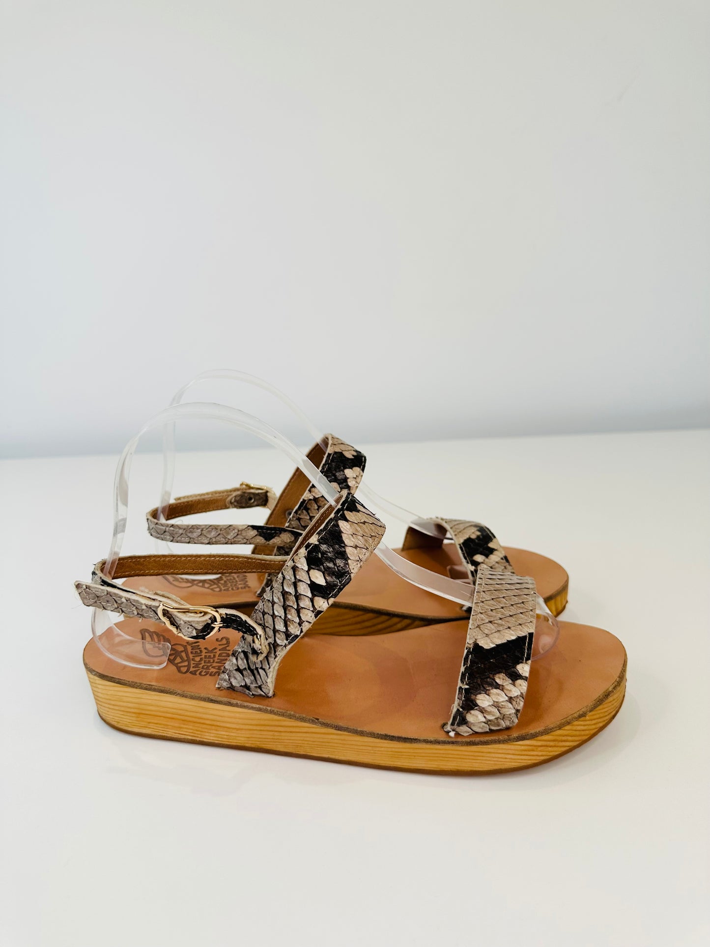 Snakeskin Embossed Leather Sandals - Size 40
