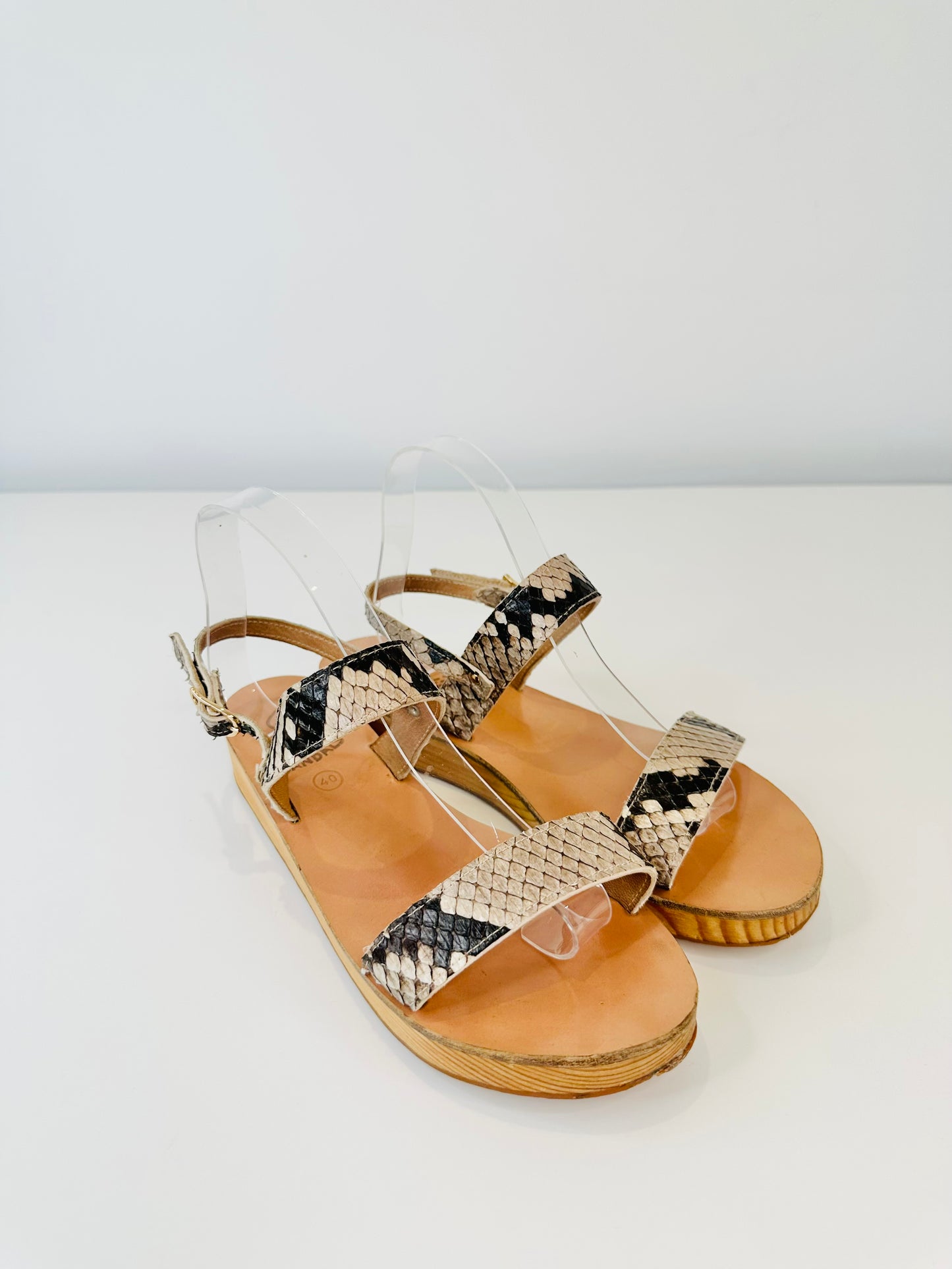 Snakeskin Embossed Leather Sandals - Size 40