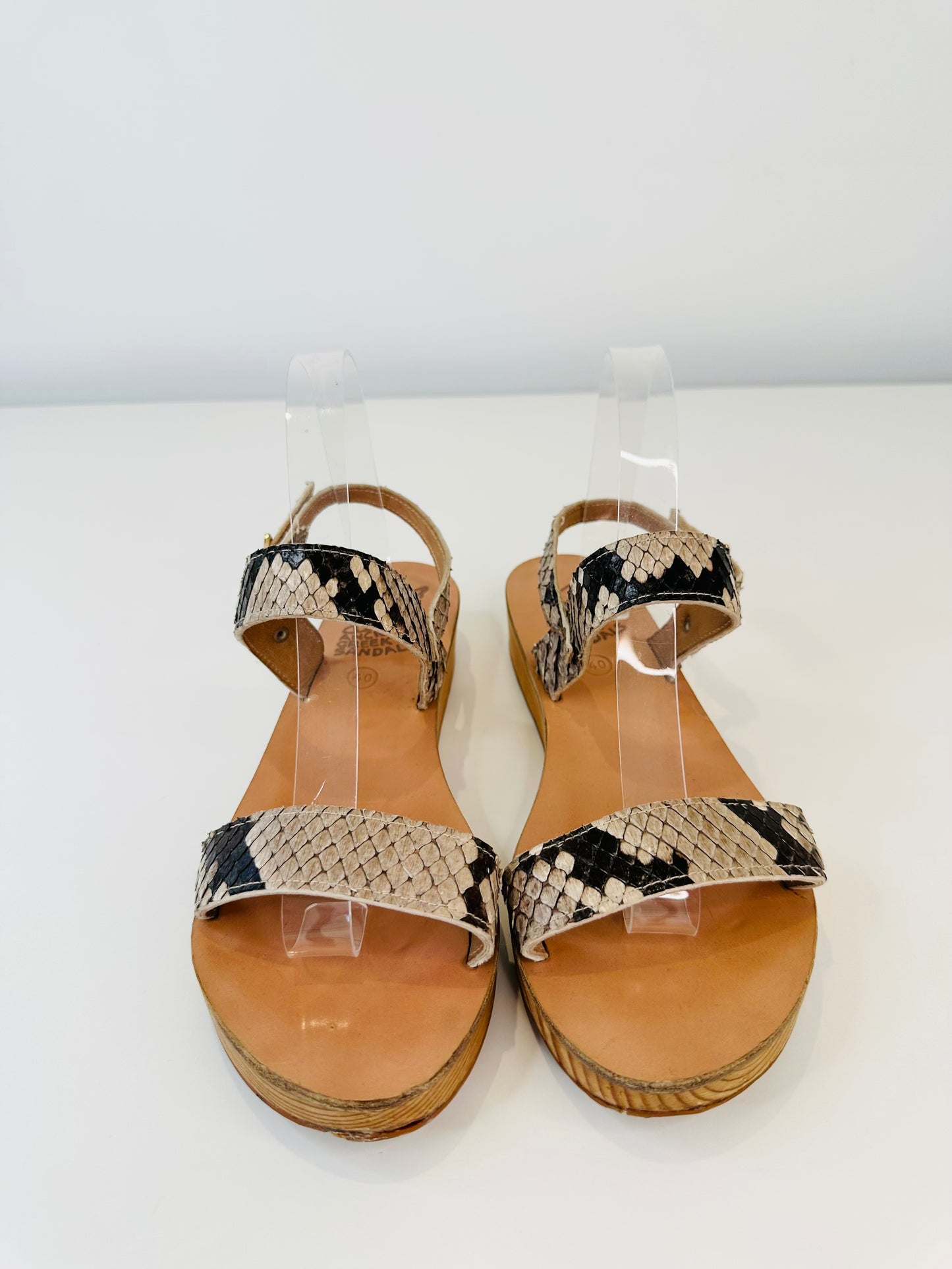Snakeskin Embossed Leather Sandals - Size 40