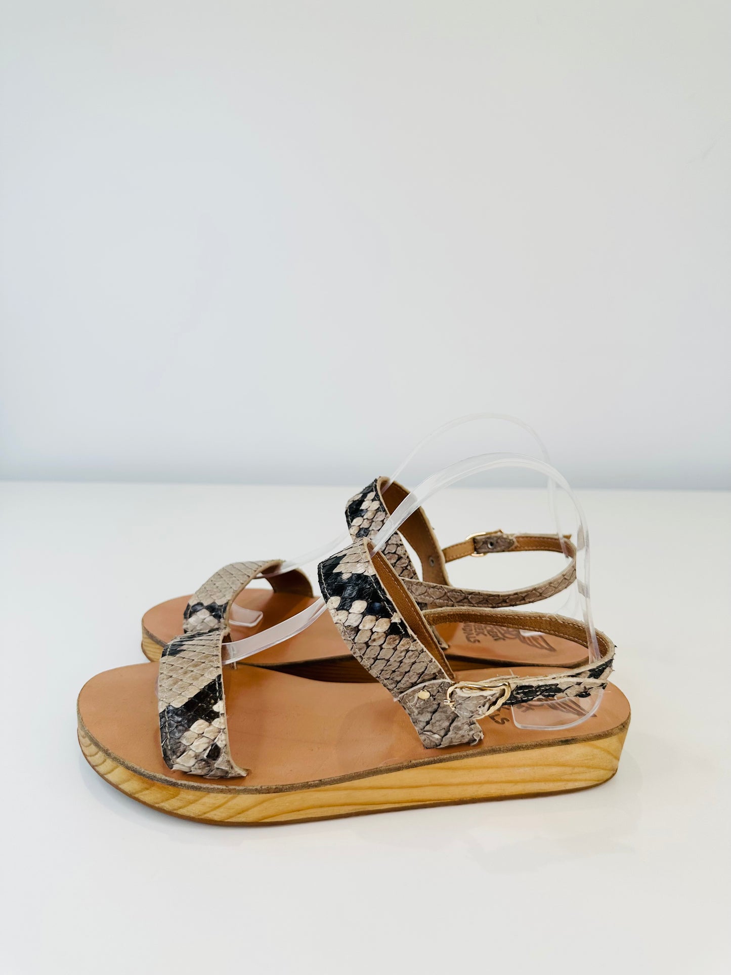 Snakeskin Embossed Leather Sandals - Size 40