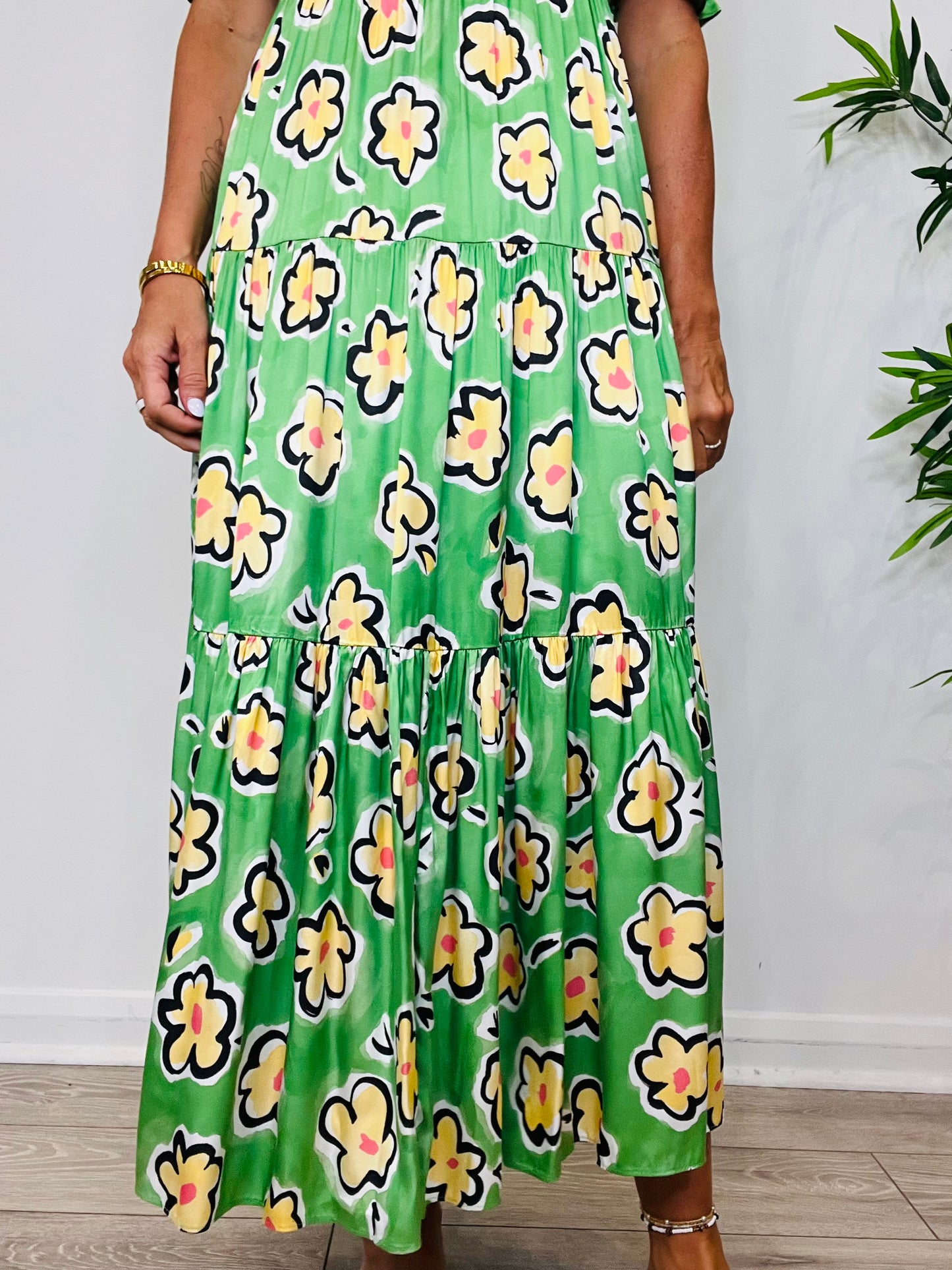 Smocked Flower Print Dress - Size 10