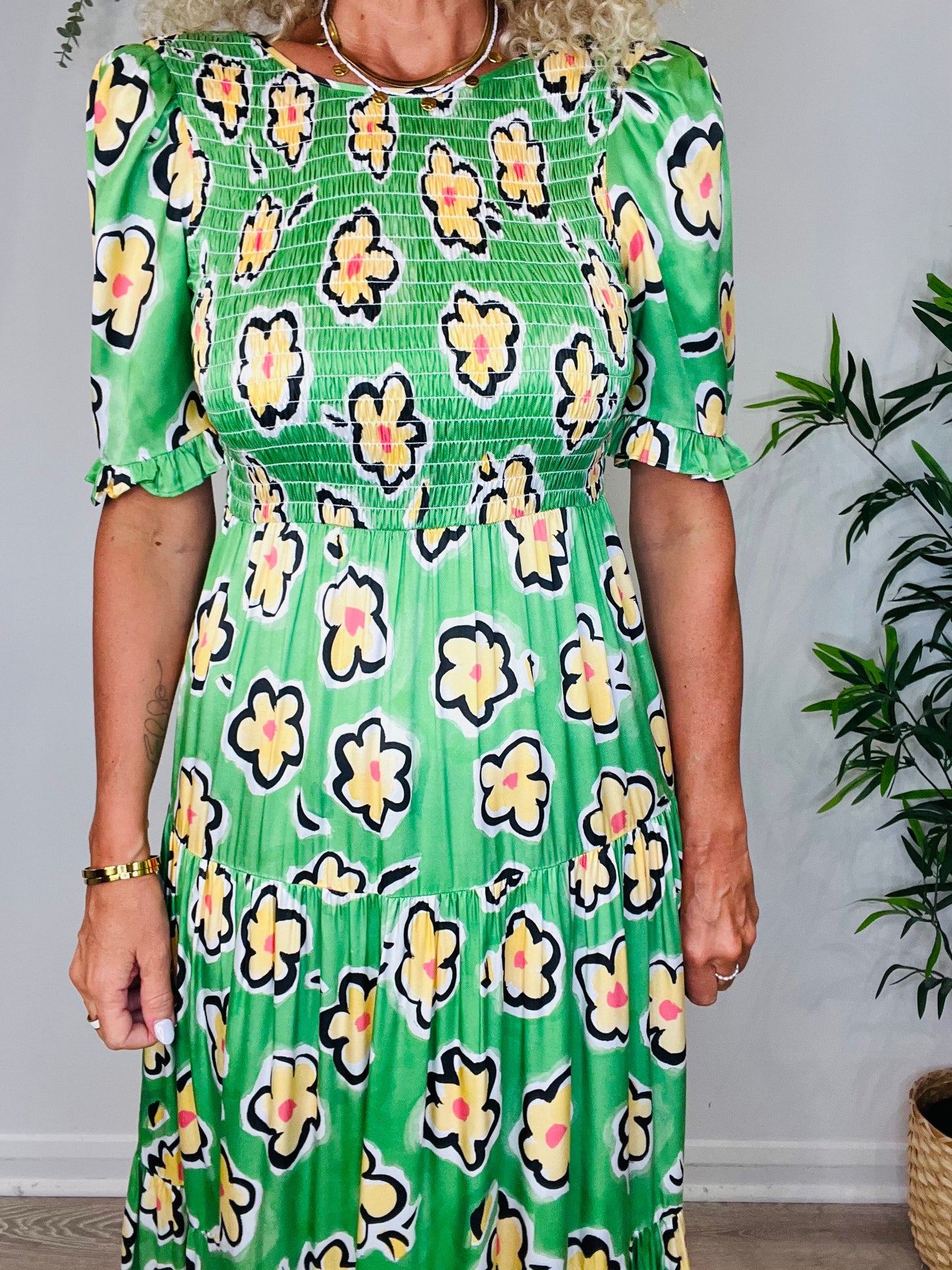 Smocked Flower Print Dress - Size 10