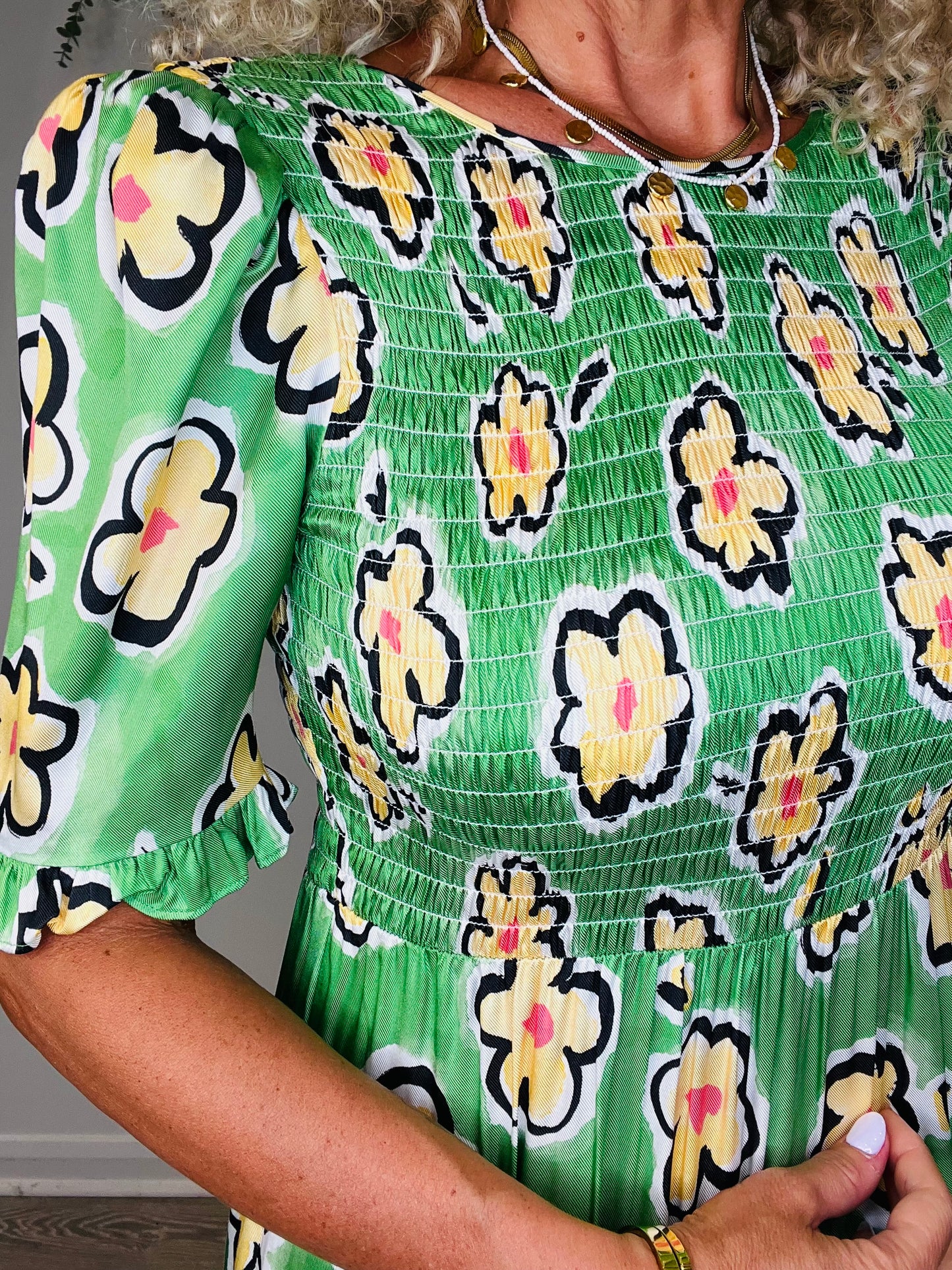 Smocked Flower Print Dress - Size 10