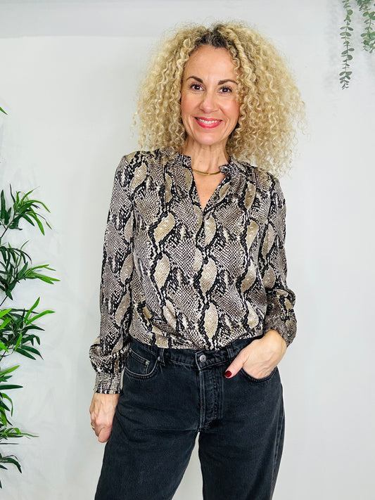 Silk Snakeskin Print Blouse - Size M