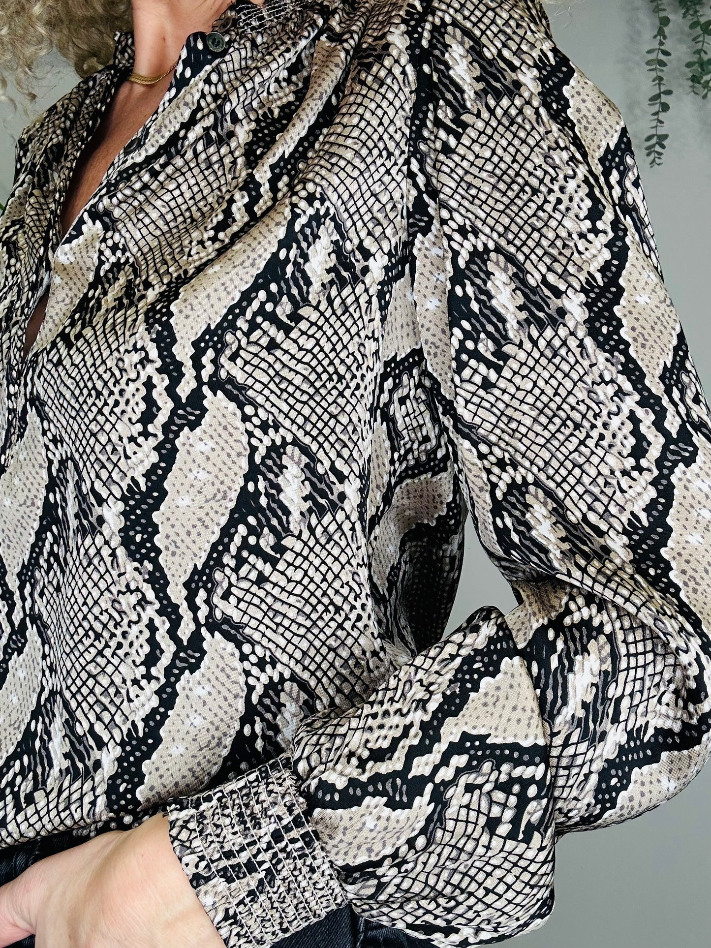 Silk Snakeskin Print Blouse - Size M