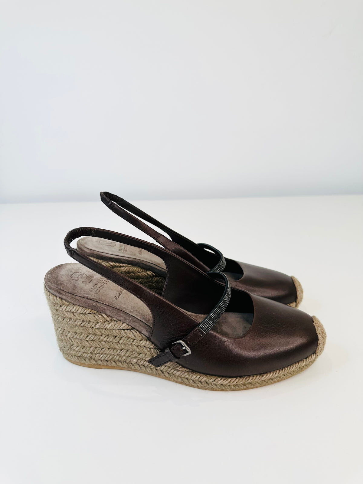 Leather Espadrille Wedge Sandals - Size 40