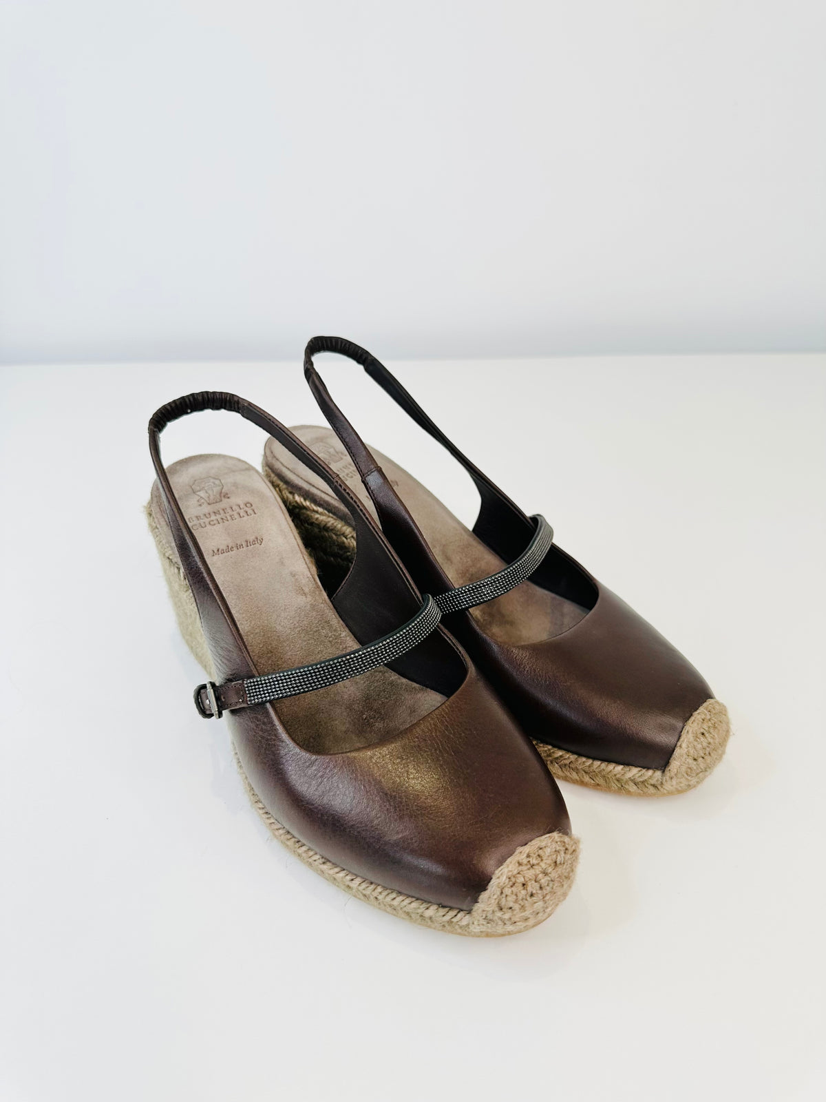 Leather Espadrille Wedge Sandals - Size 40