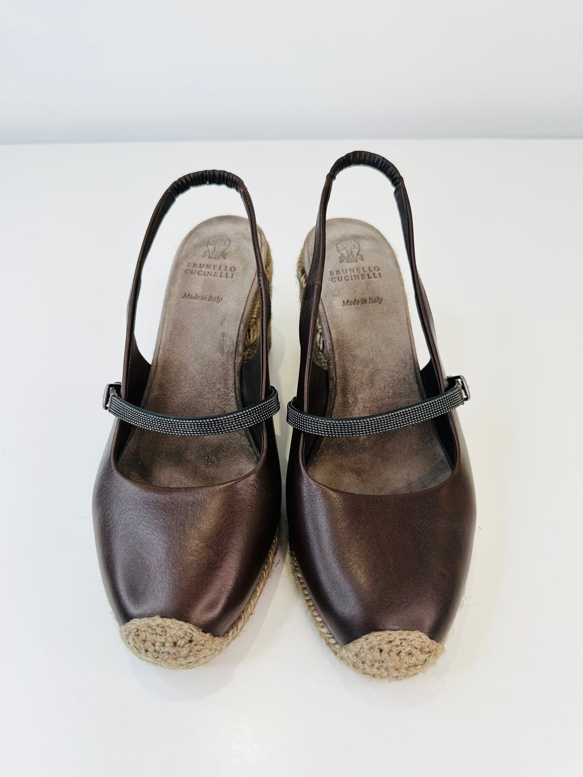 Leather Espadrille Wedge Sandals - Size 40