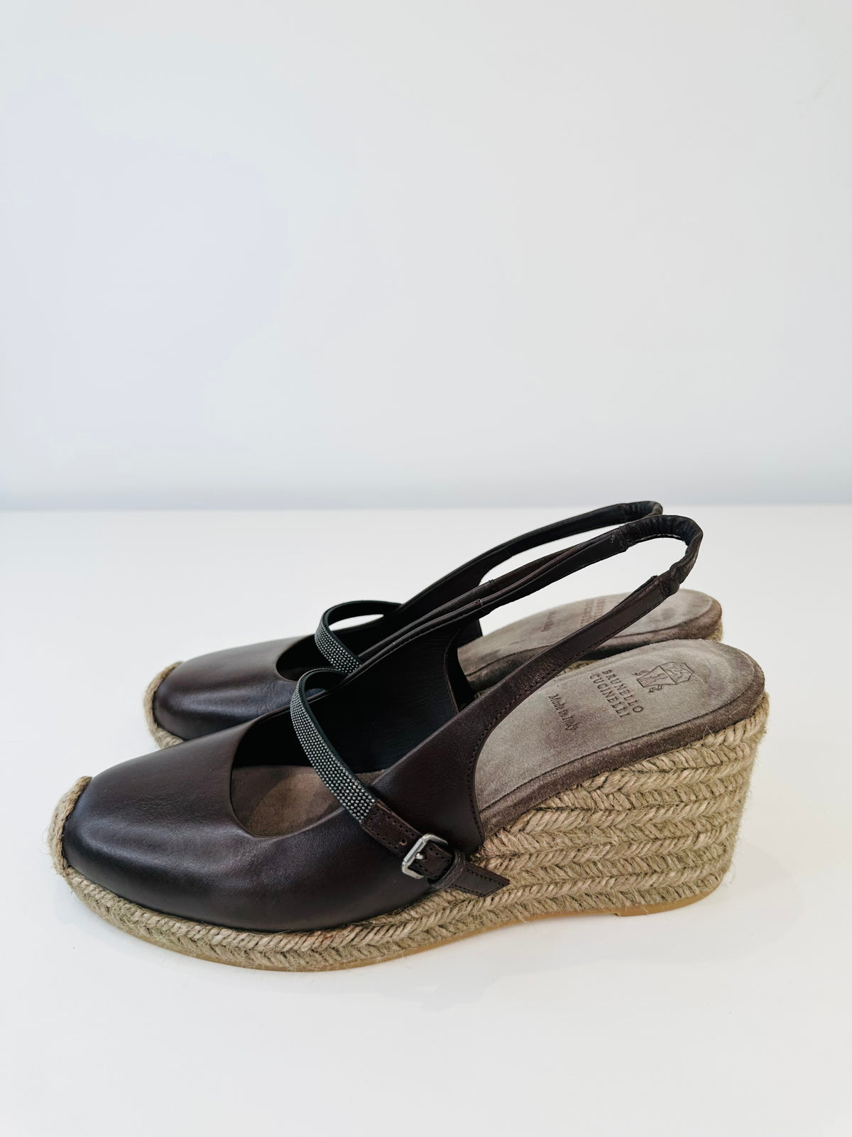 Leather Espadrille Wedge Sandals - Size 40