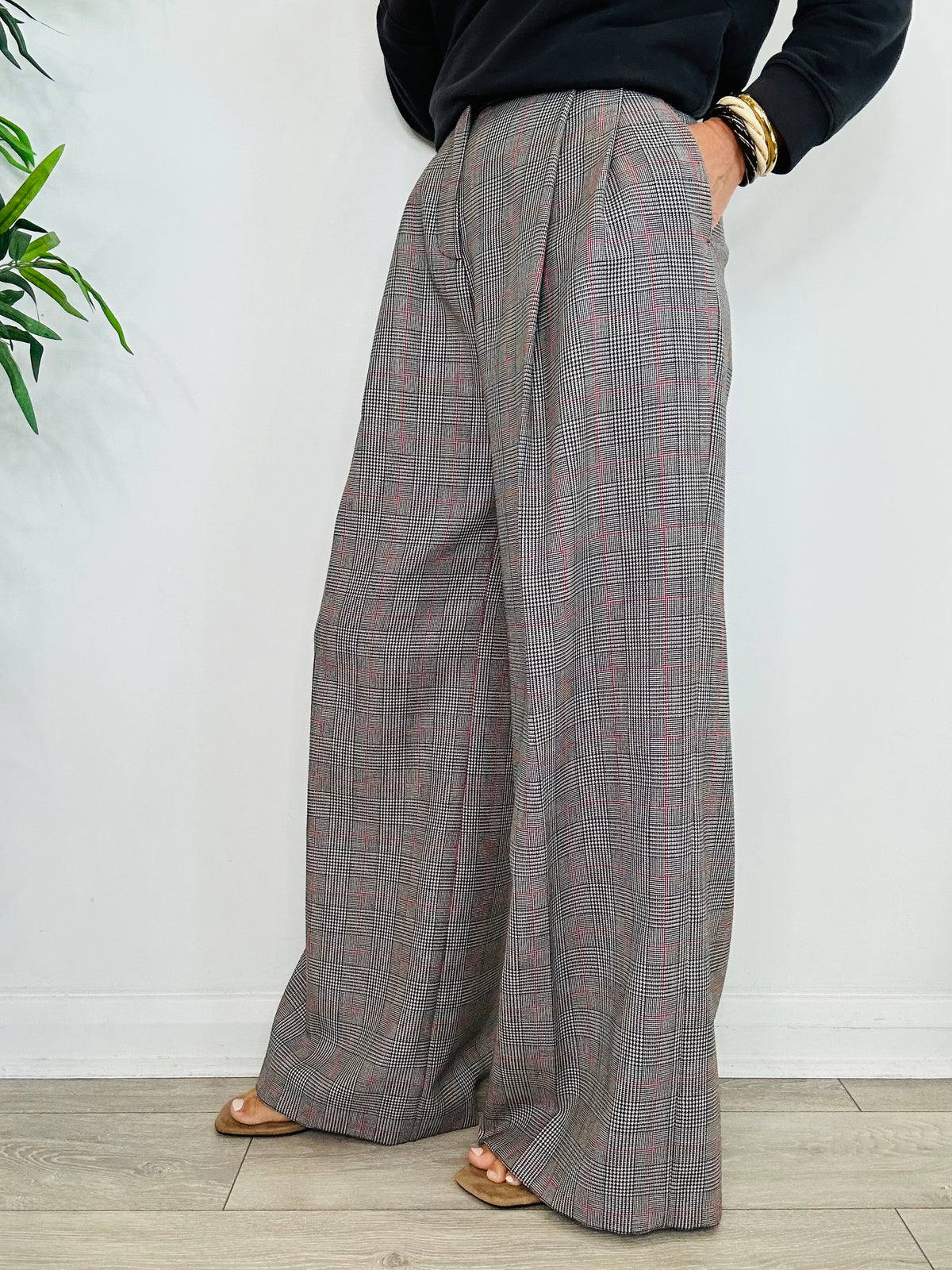 Check Wide Leg Trousers - Size 38IT
