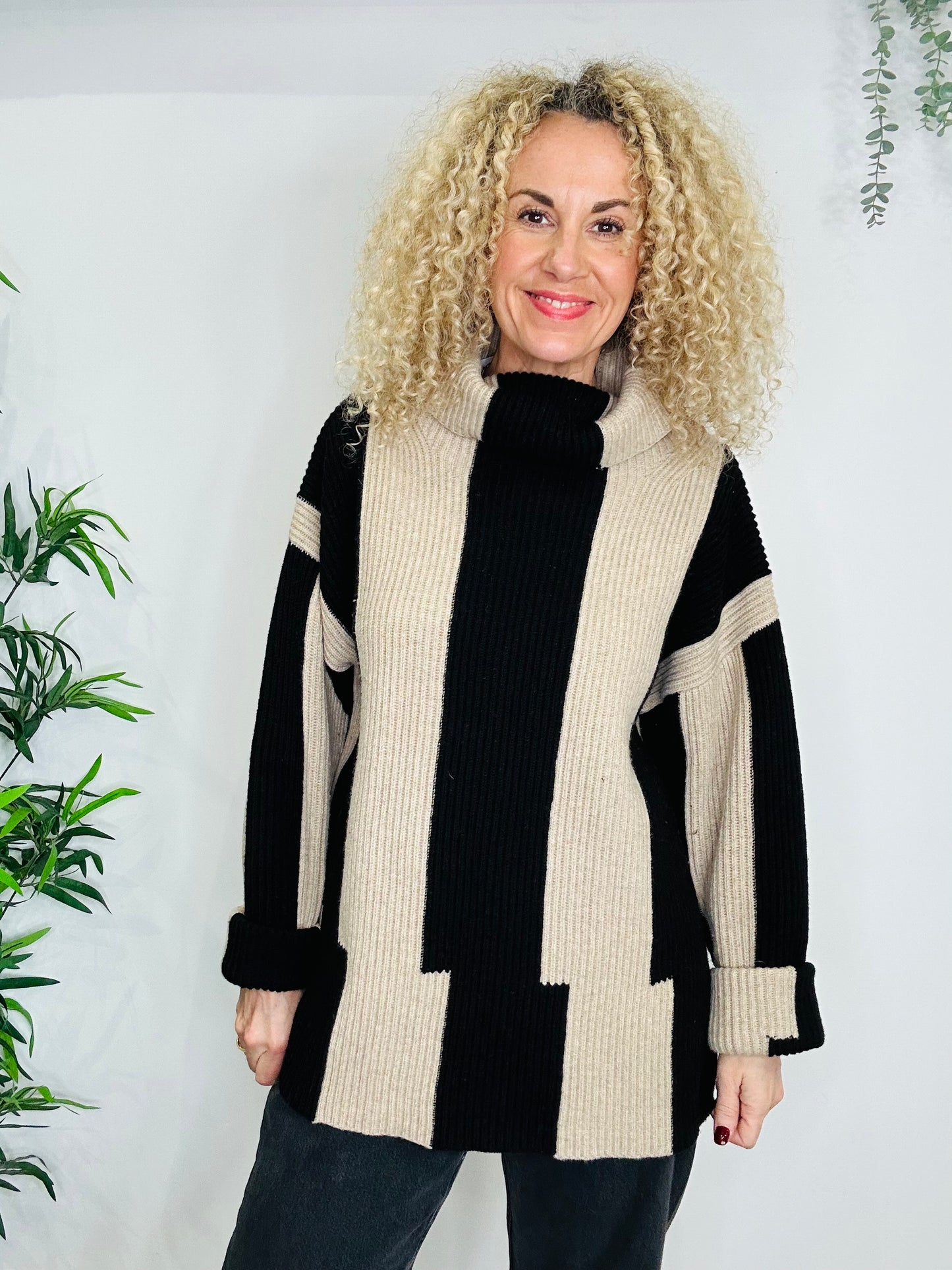 Ribbed Roll Neck Jumper - Size M