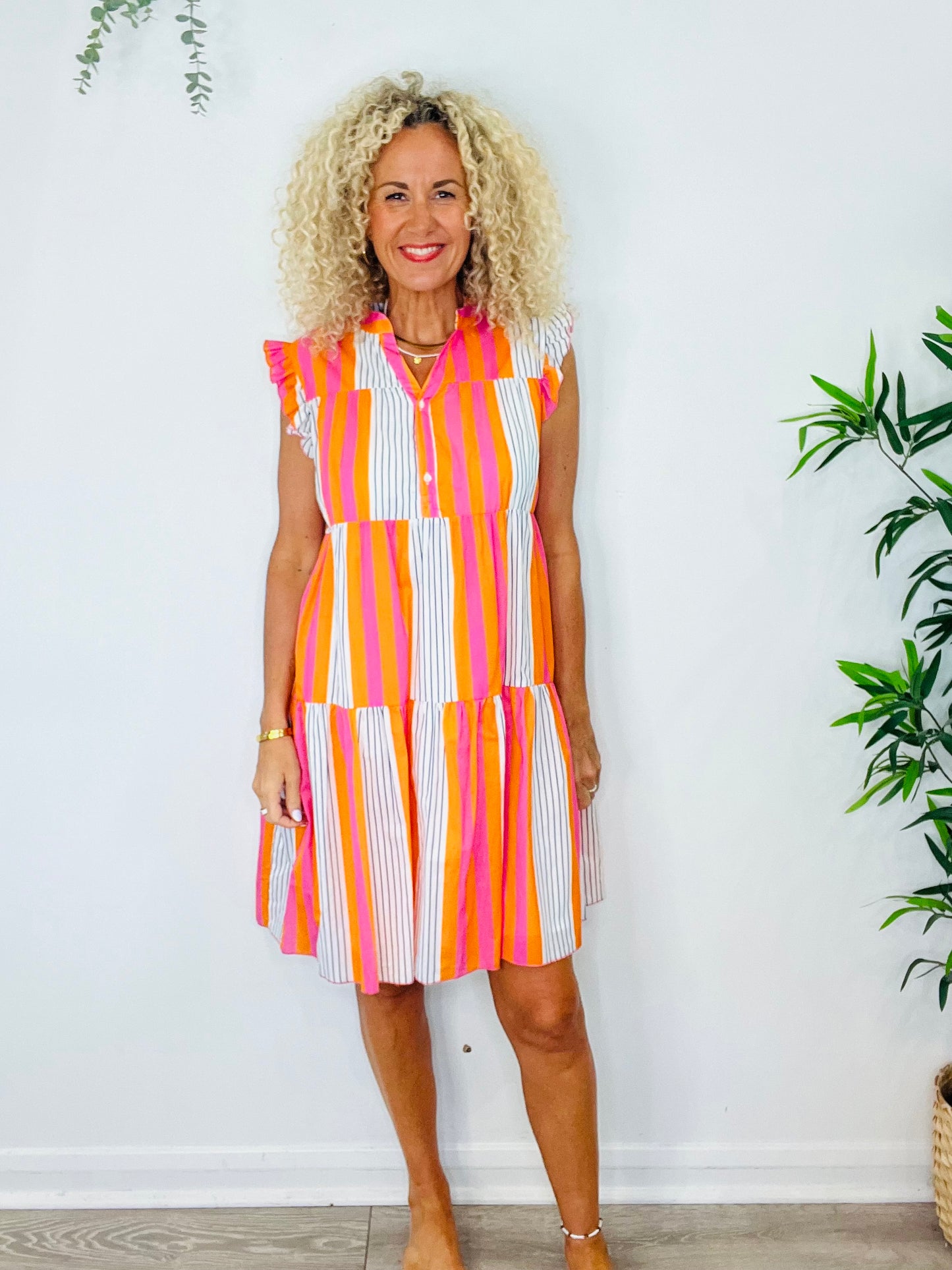 Striped Short Dress - Size 46