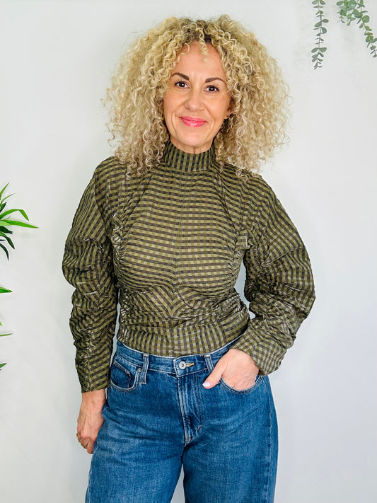Check Seersucker Top - Size 38