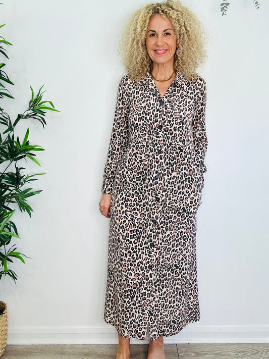 Silk Leopard Print Dress - Size M