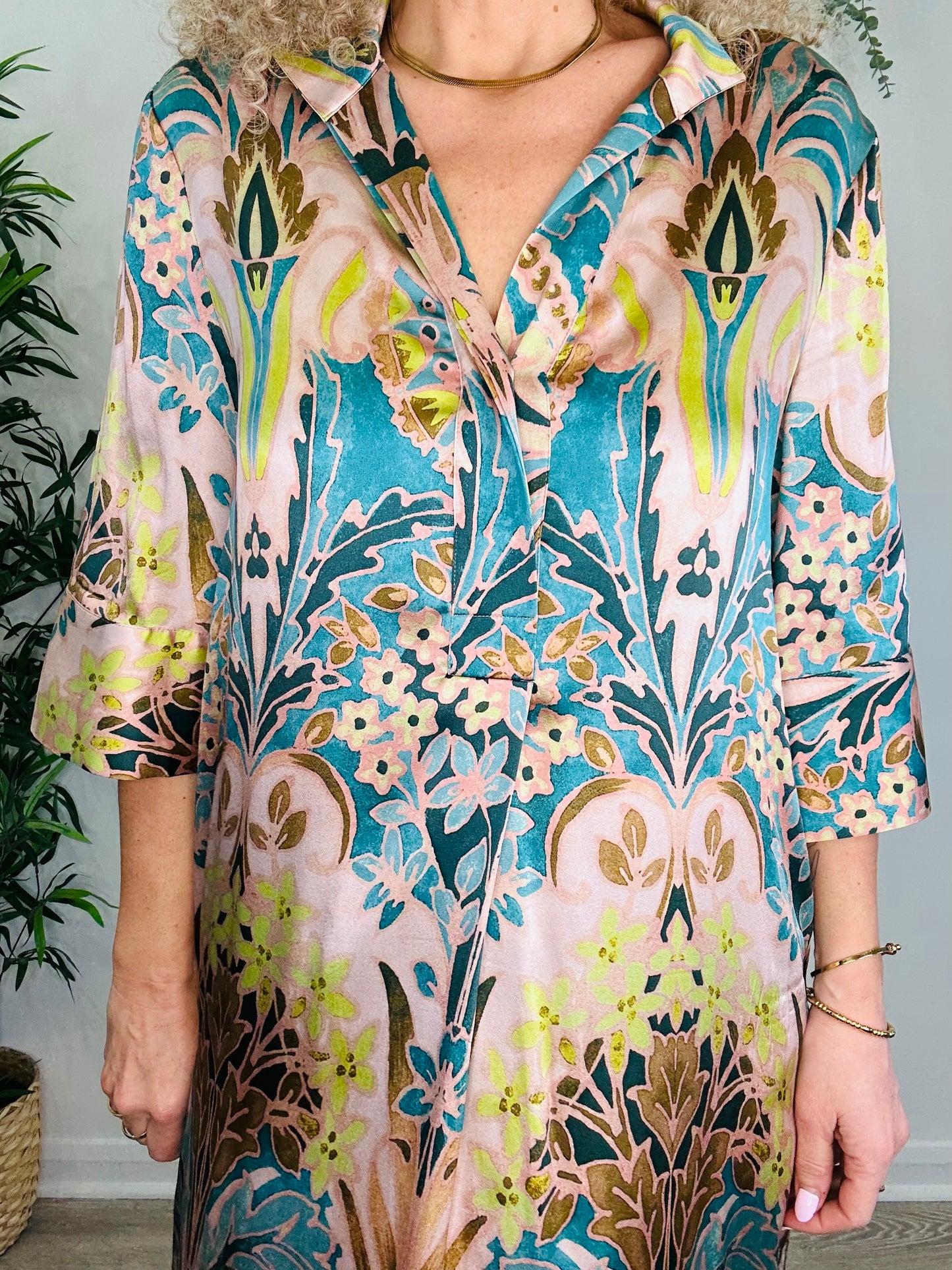 Patterned Silk Dress - Size M