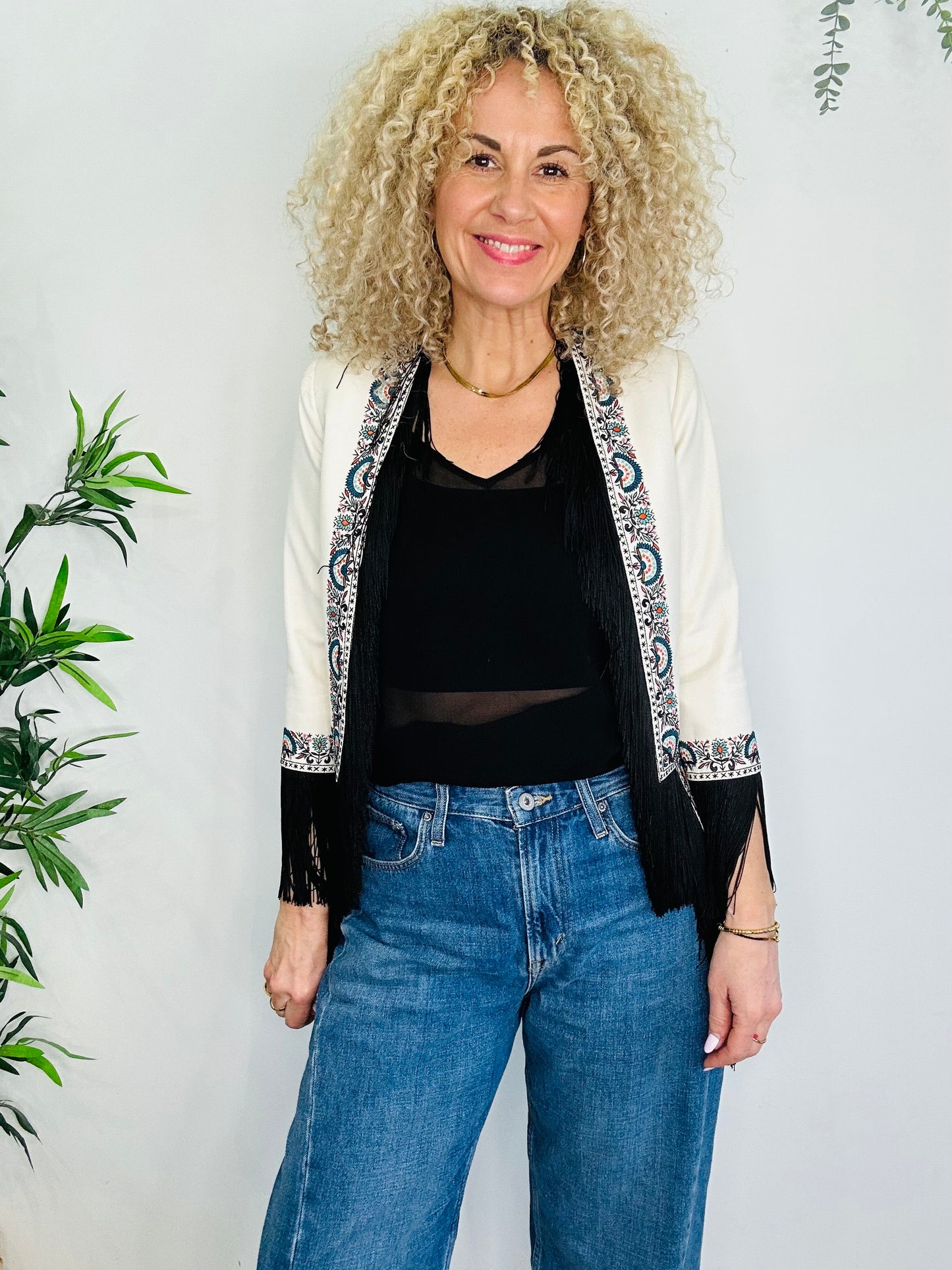 Embroidered Fringed Jacket - Size 10