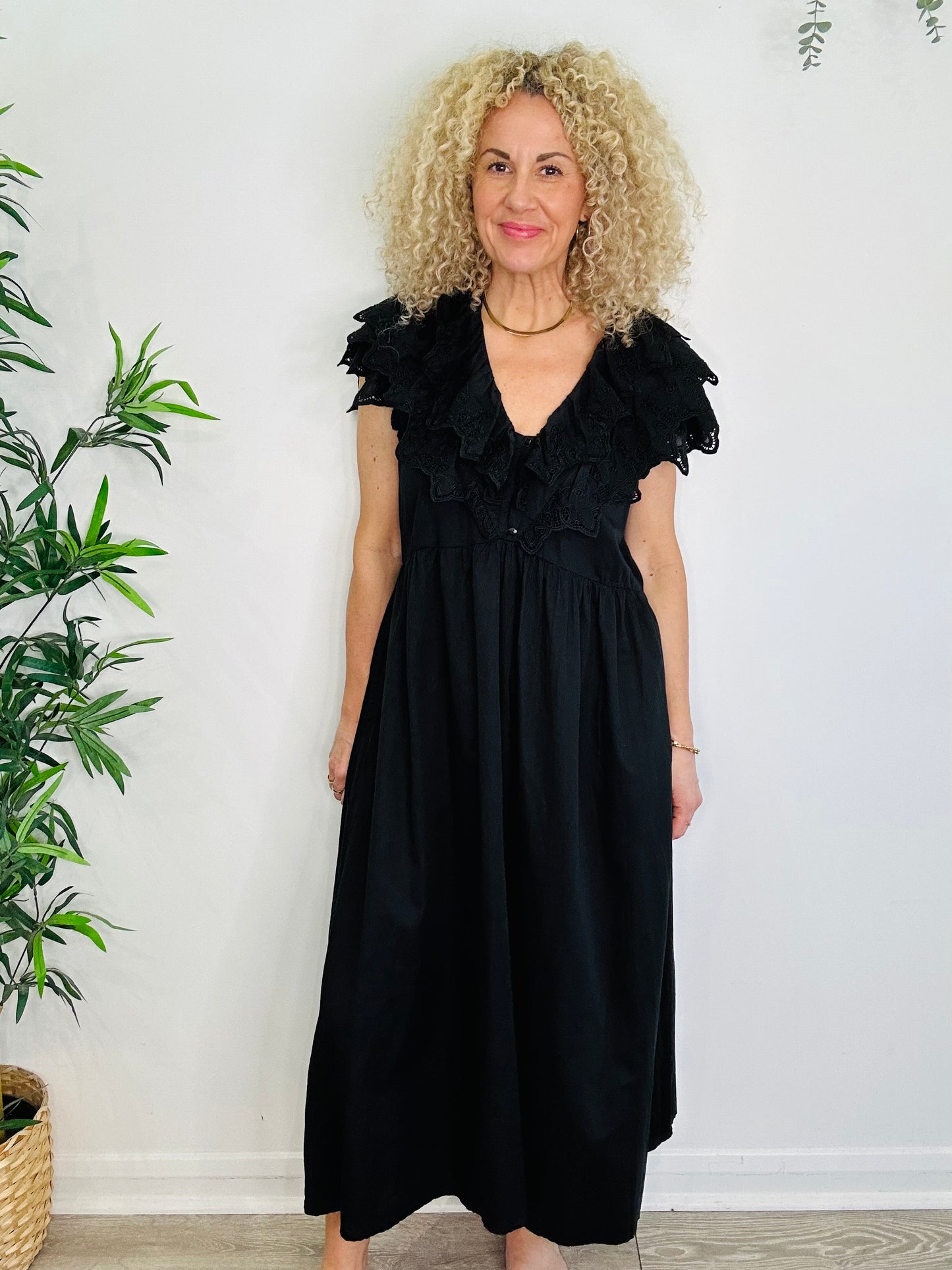 Broderie Detail Cotton Dress - Size L